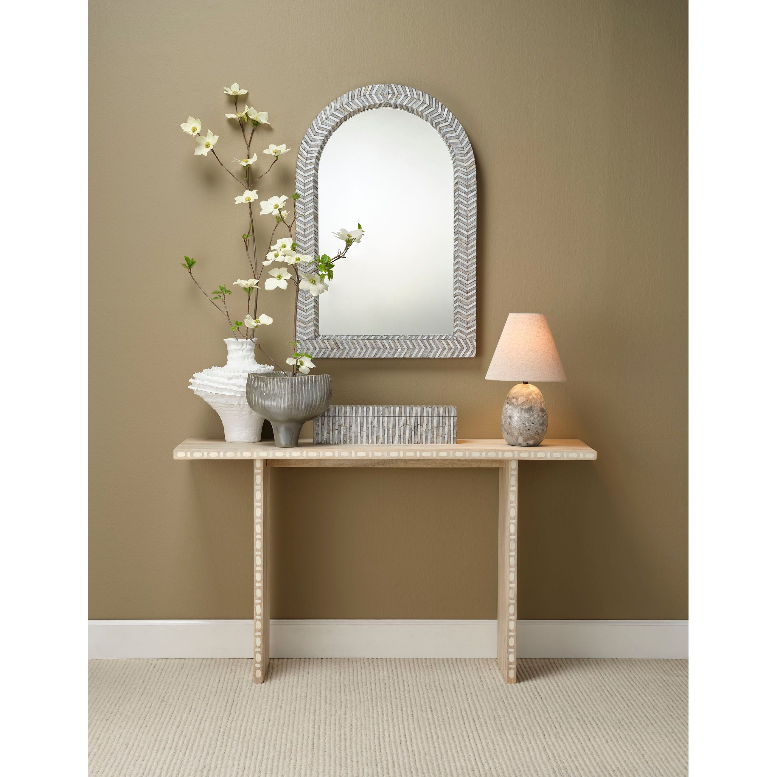 Capsule Travertine Table Lamp with Linen Shade by Jamie Young