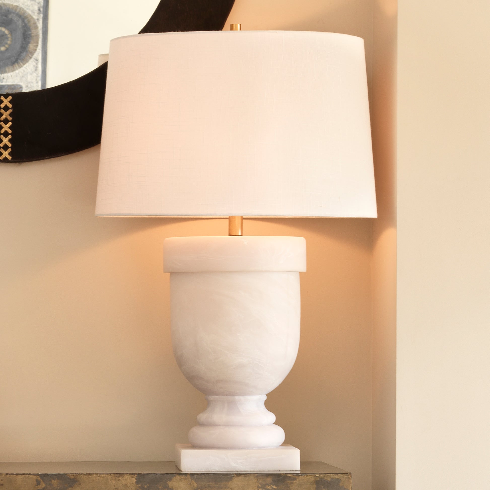 Carnegie Resin Table Lamp with Linen Shade by Jamie Young