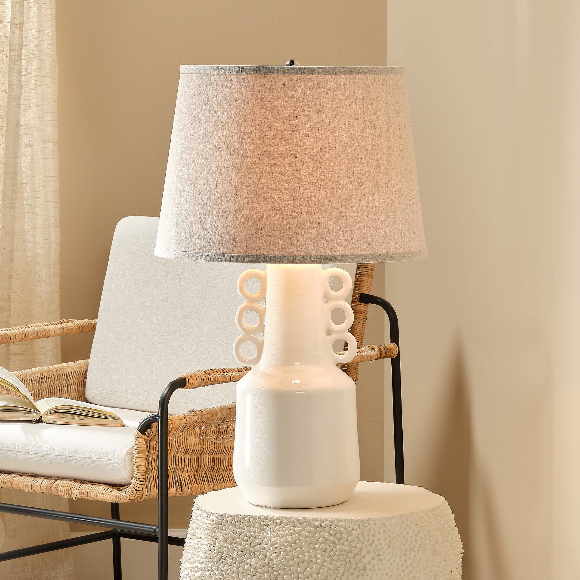 Circus Ceramic Table Lamp with Linen Shade by Jamie Young