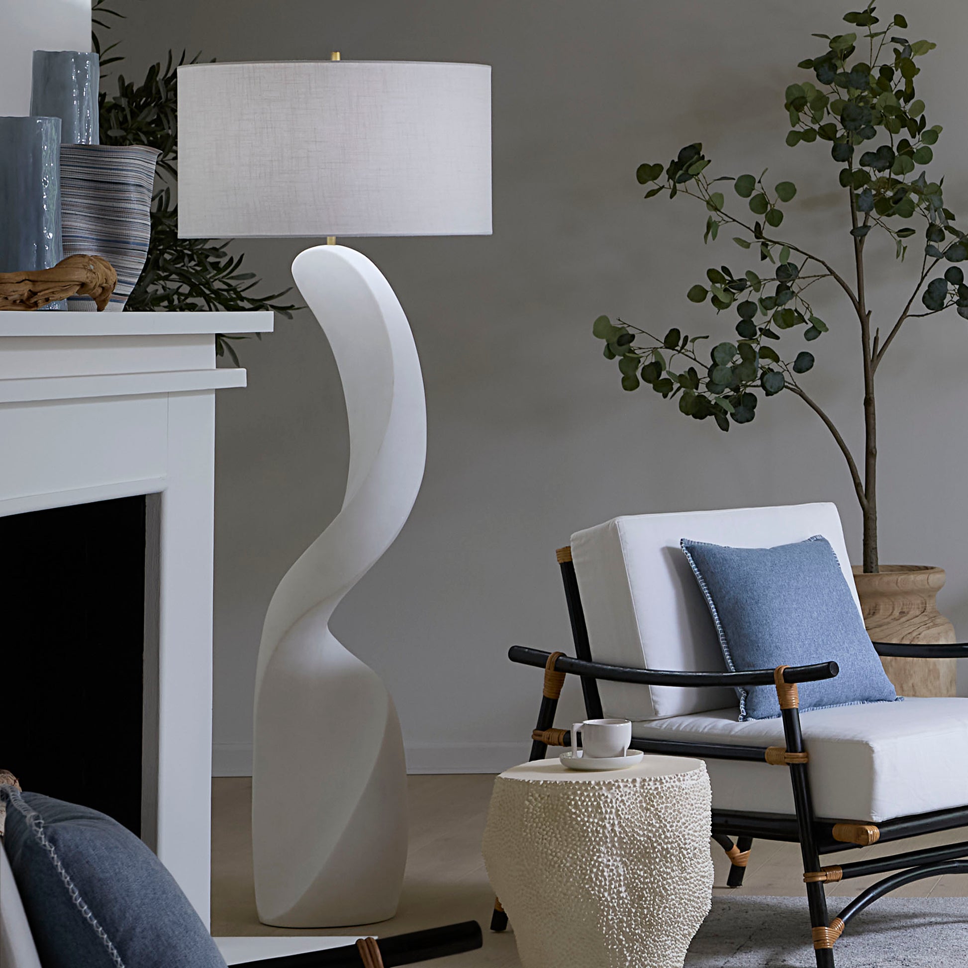 Cobra Ricestone Floor Lamp with Linen Shade by Jamie Young