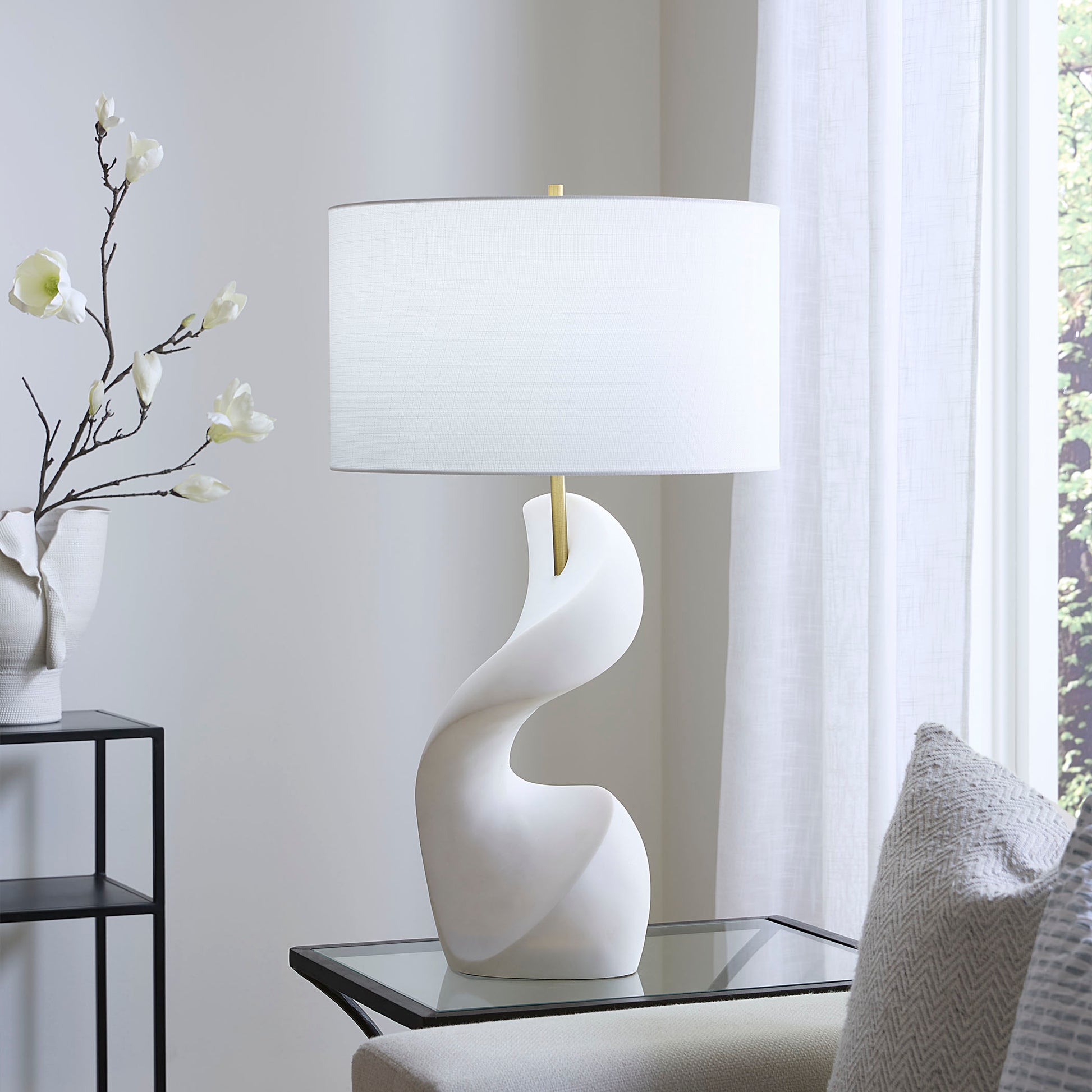 Cobra Ricestone Table Lamp with Linen Shade by Jamie Young