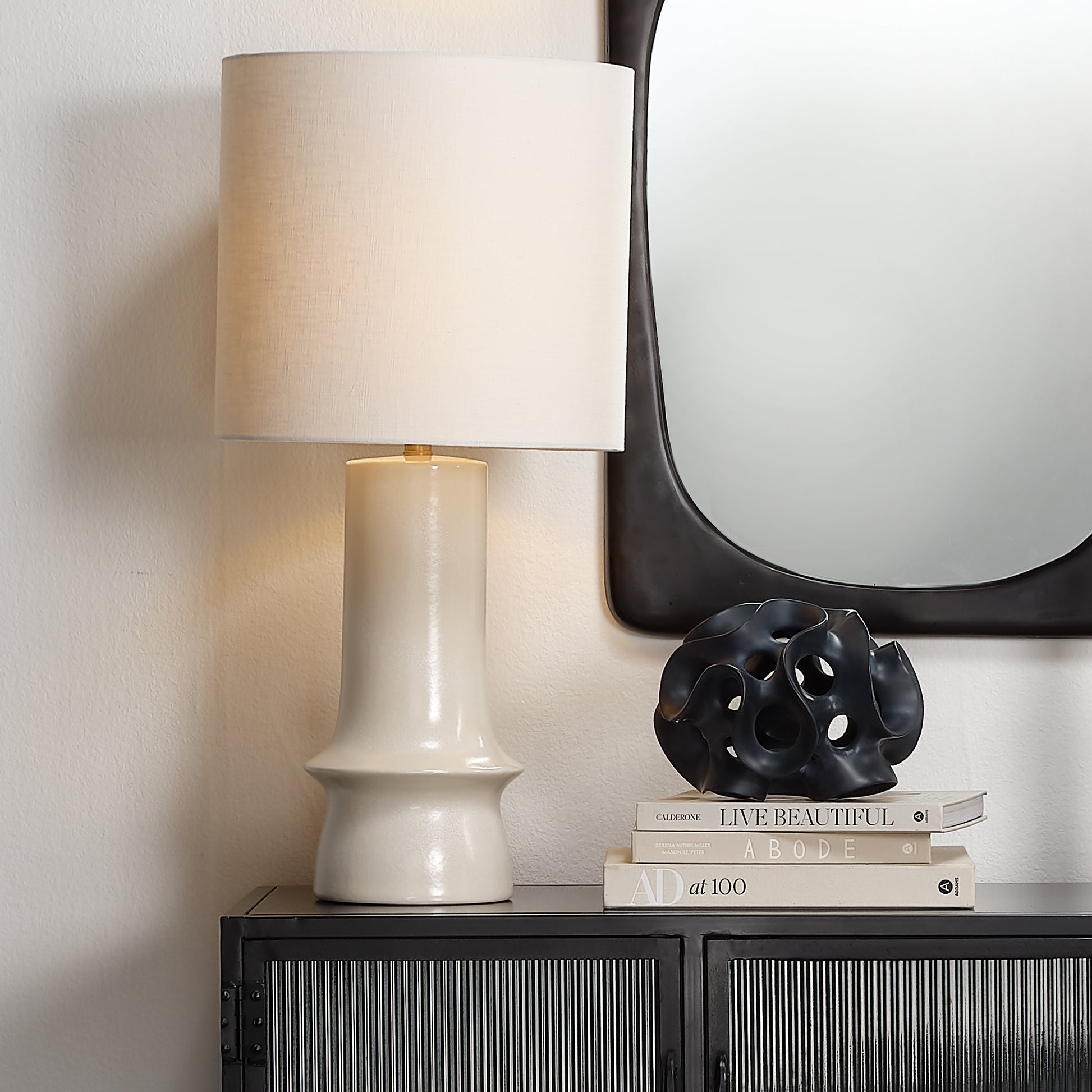 Crest Ceramic Table Lamp with Linen Shade by Jamie Young