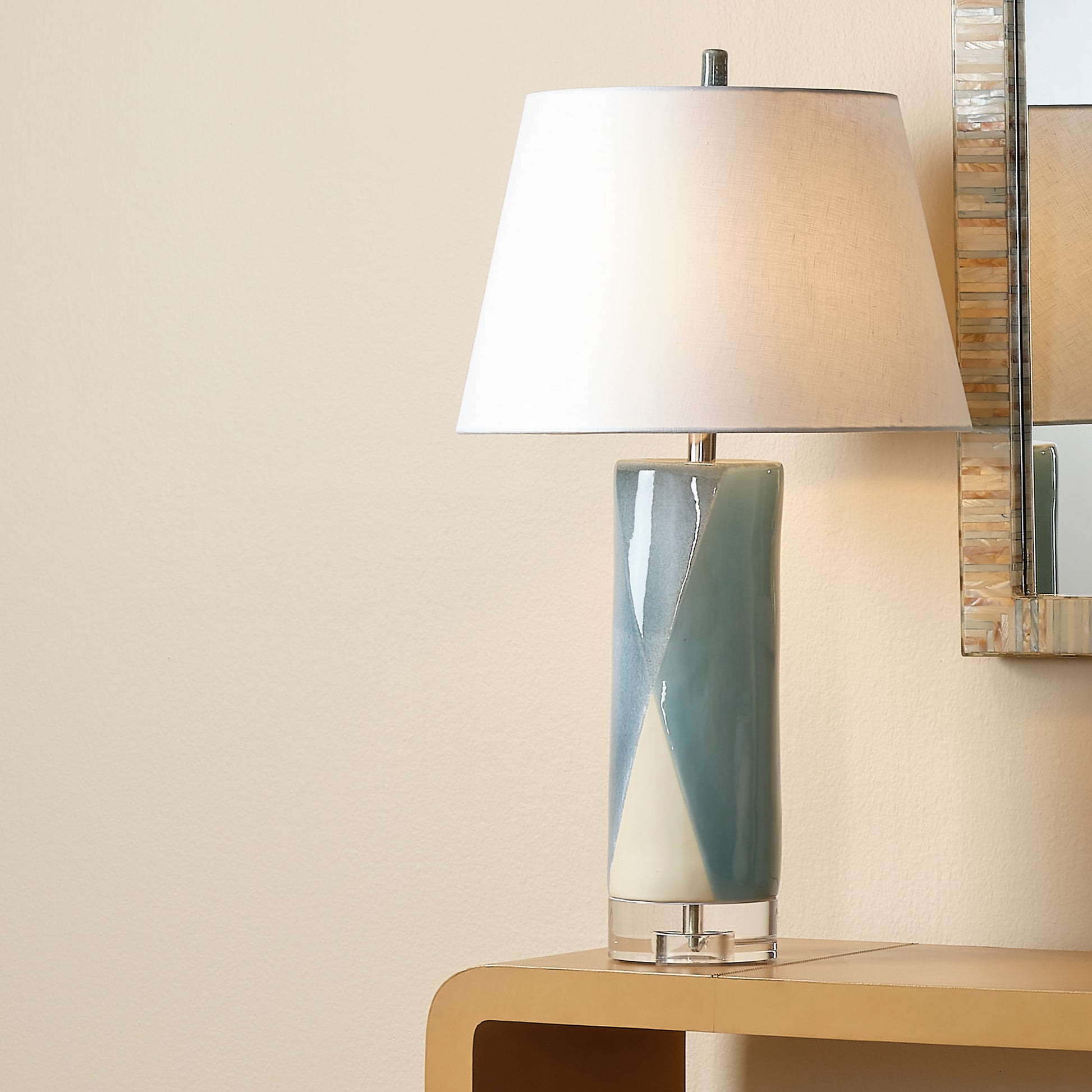 Diamond Ceramic Table Lamp with Linen Shade by Jamie Young