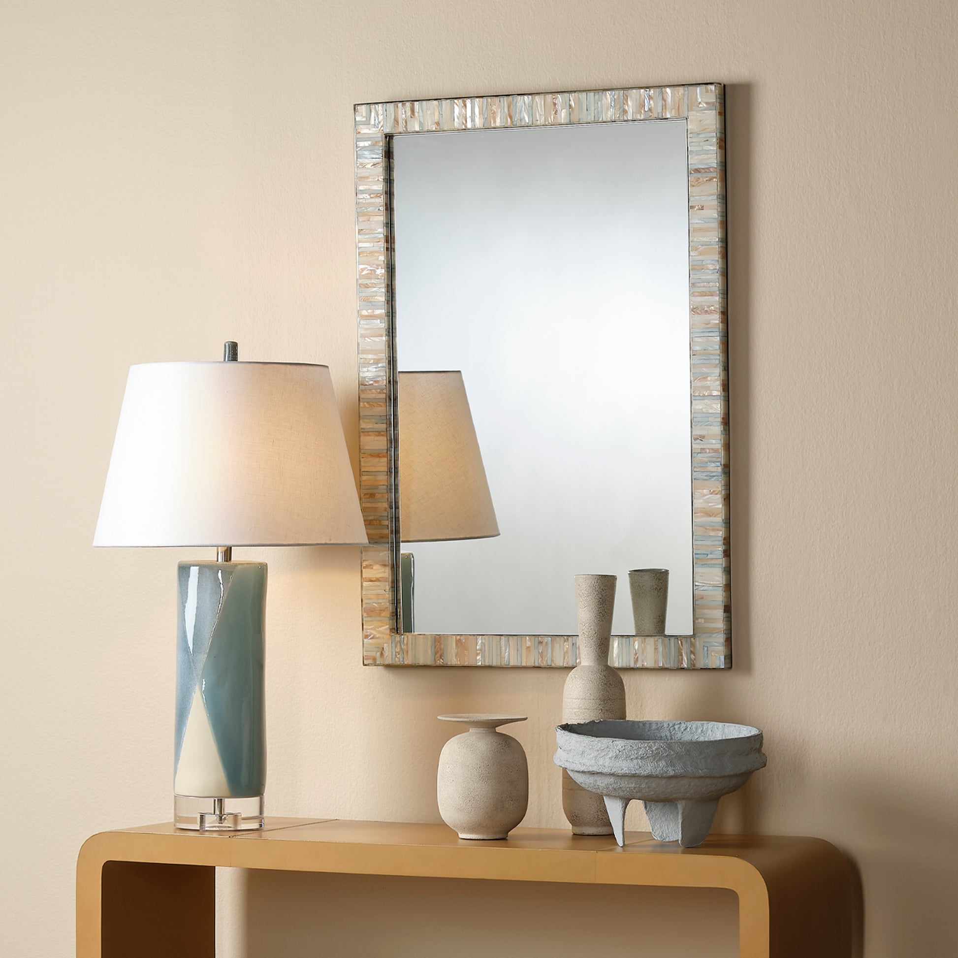 Diamond Ceramic Table Lamp with Linen Shade by Jamie Young