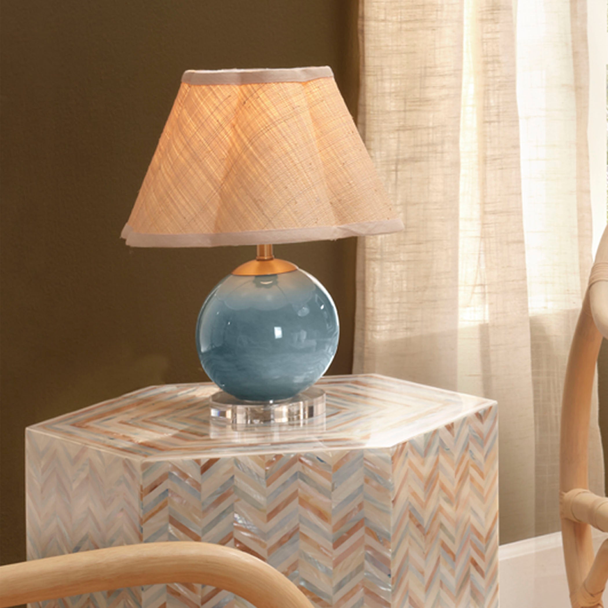 Dottie Blown Glass Table Lamp with Raffia Shade by Jamie Young