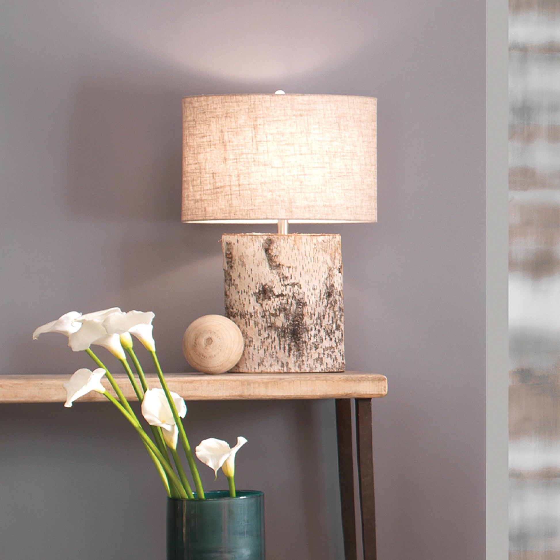 Forrester Birch Wood Table Lamp with Linen Shade by Jamie Young