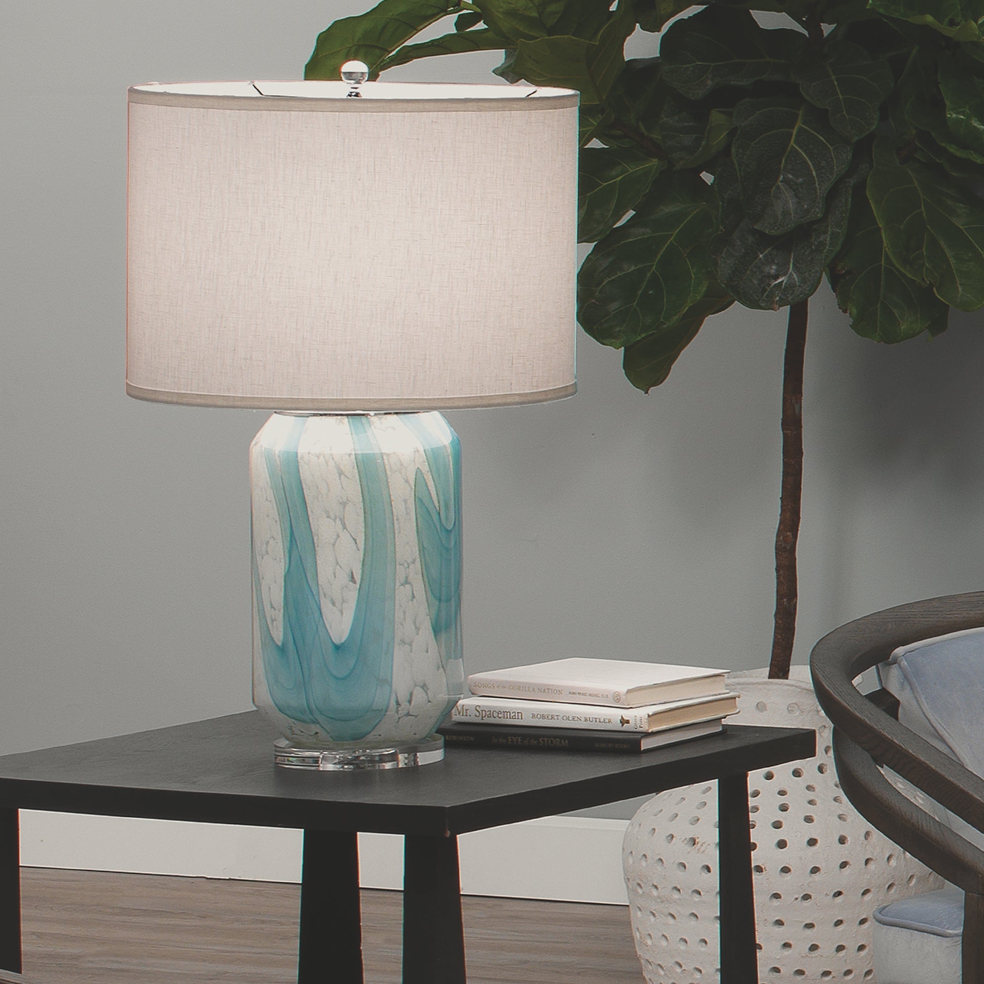 Helen Blown Glass Table Lamp with Linen Shade by Jamie Young