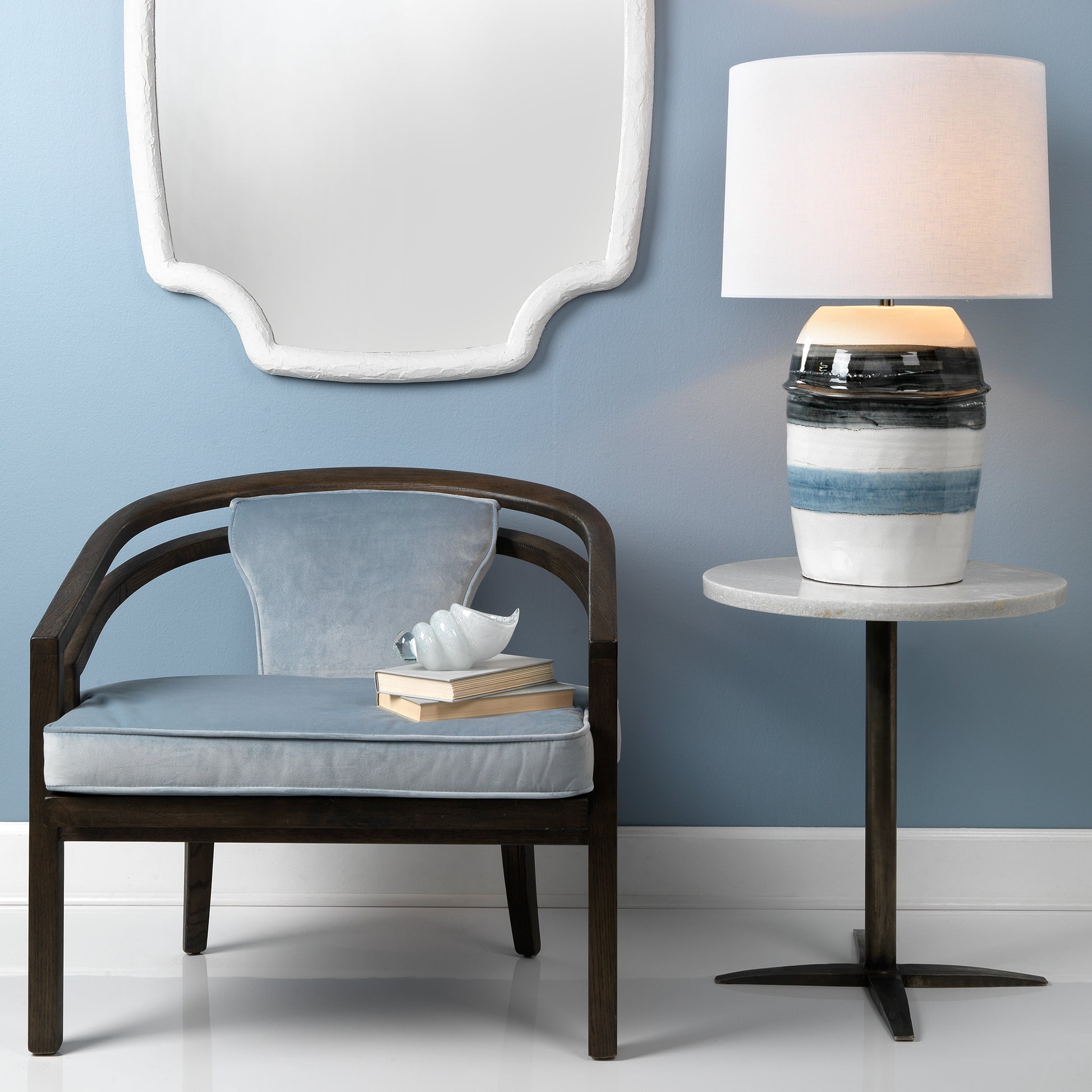 Horizon Striped Ceramic Table Lamp with Linen Shade by Jamie Young