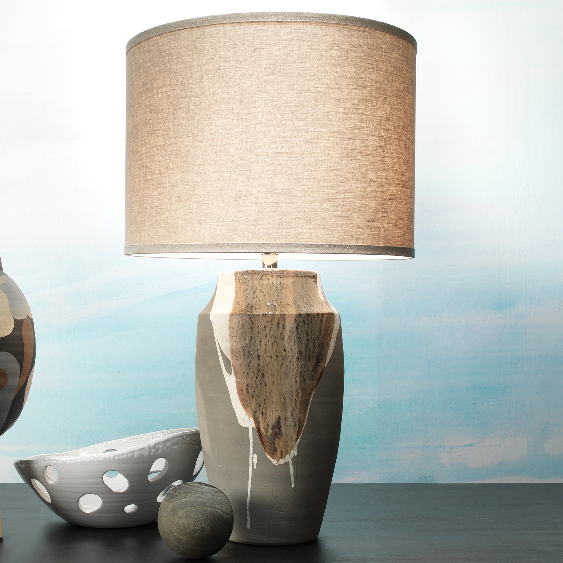 Landslide Ceramic Table Lamp with Linen Shade by Jamie Young