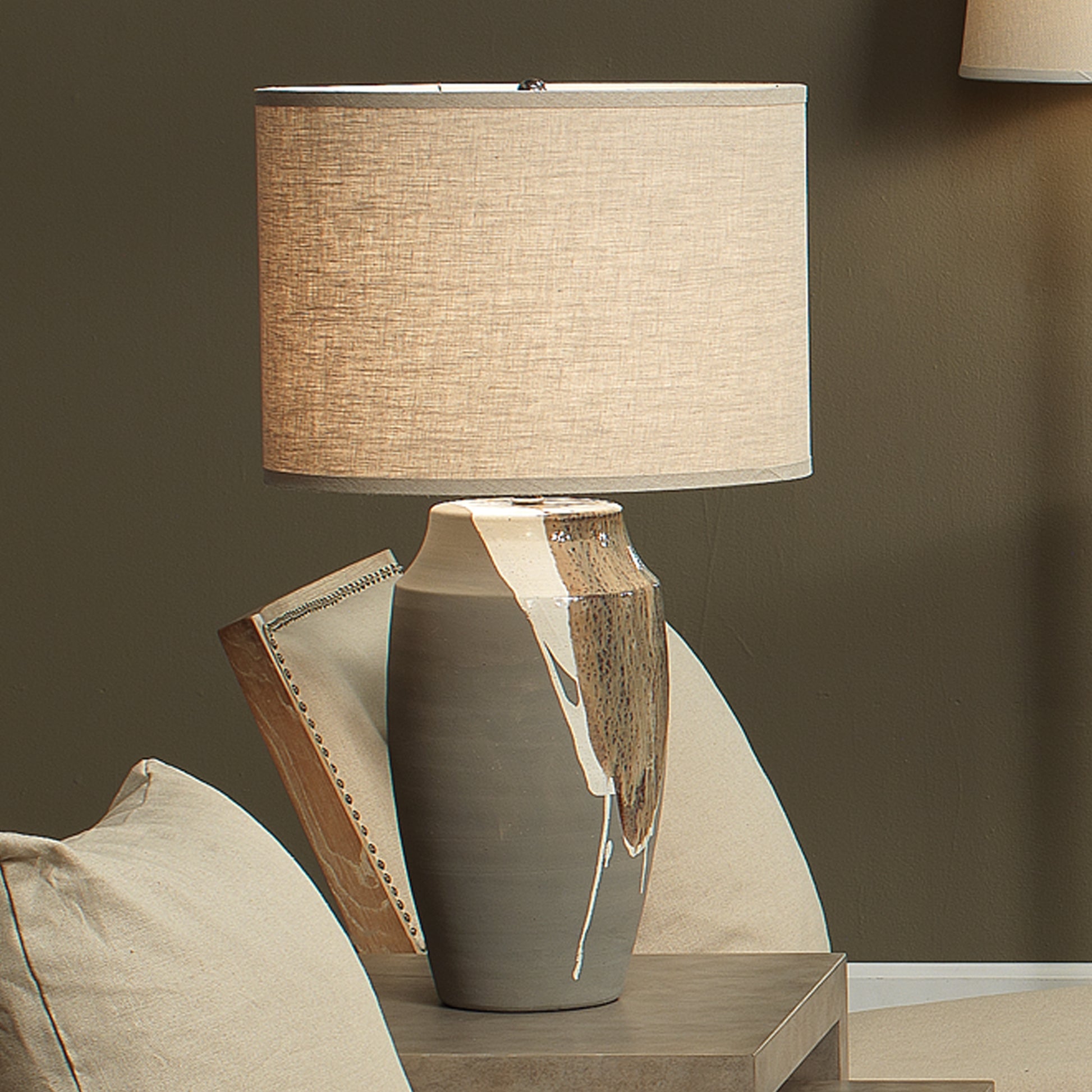 Landslide Ceramic Table Lamp with Linen Shade by Jamie Young