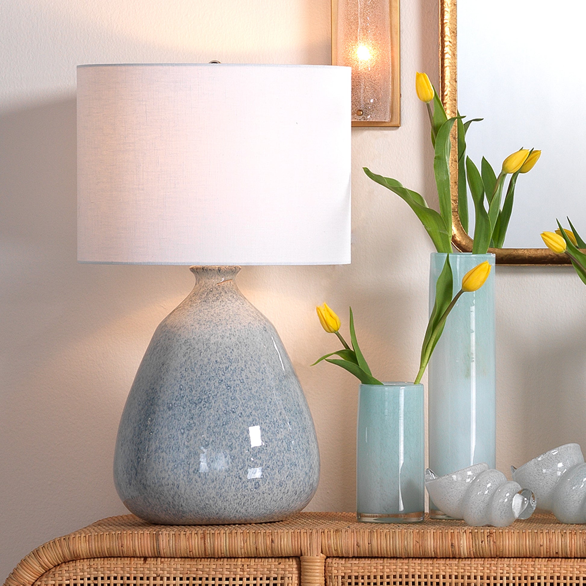 Levi Ceramic Table Lamp with Linen Shade by Jamie Young