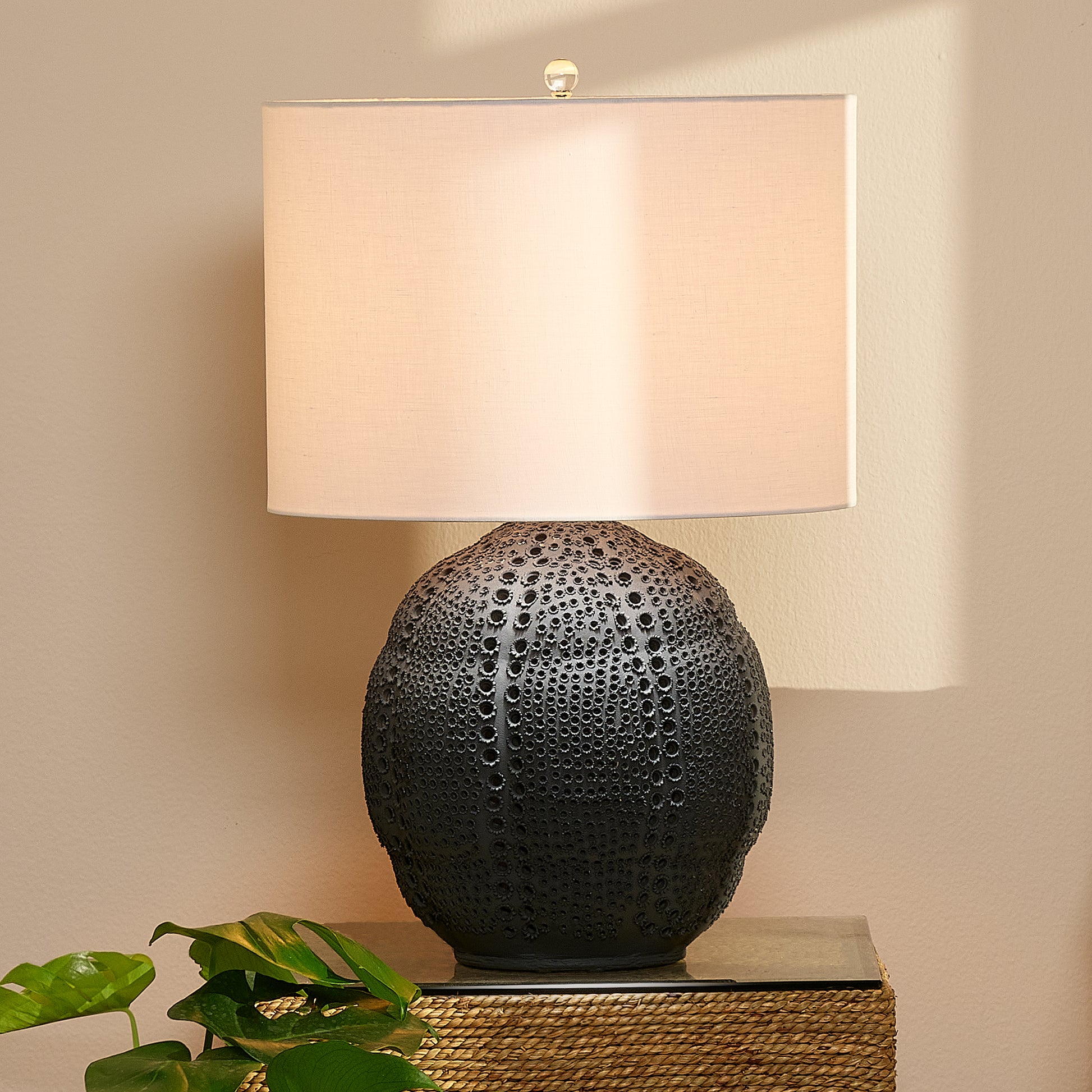 Lunar Polyresin Table Lamp with Linen Shade by Jamie Young