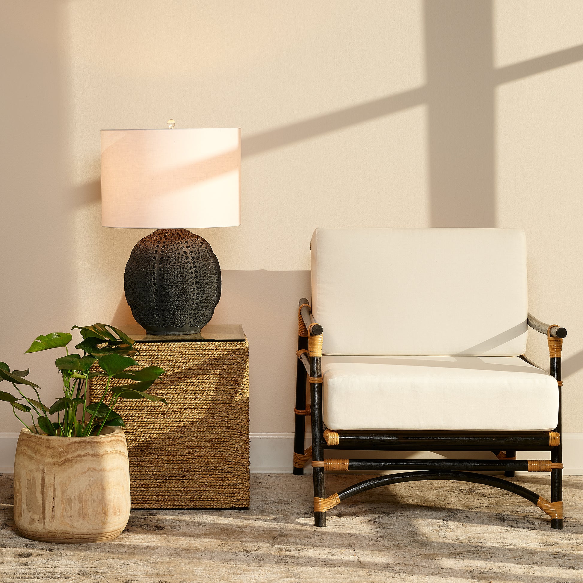 Lunar Polyresin Table Lamp with Linen Shade by Jamie Young