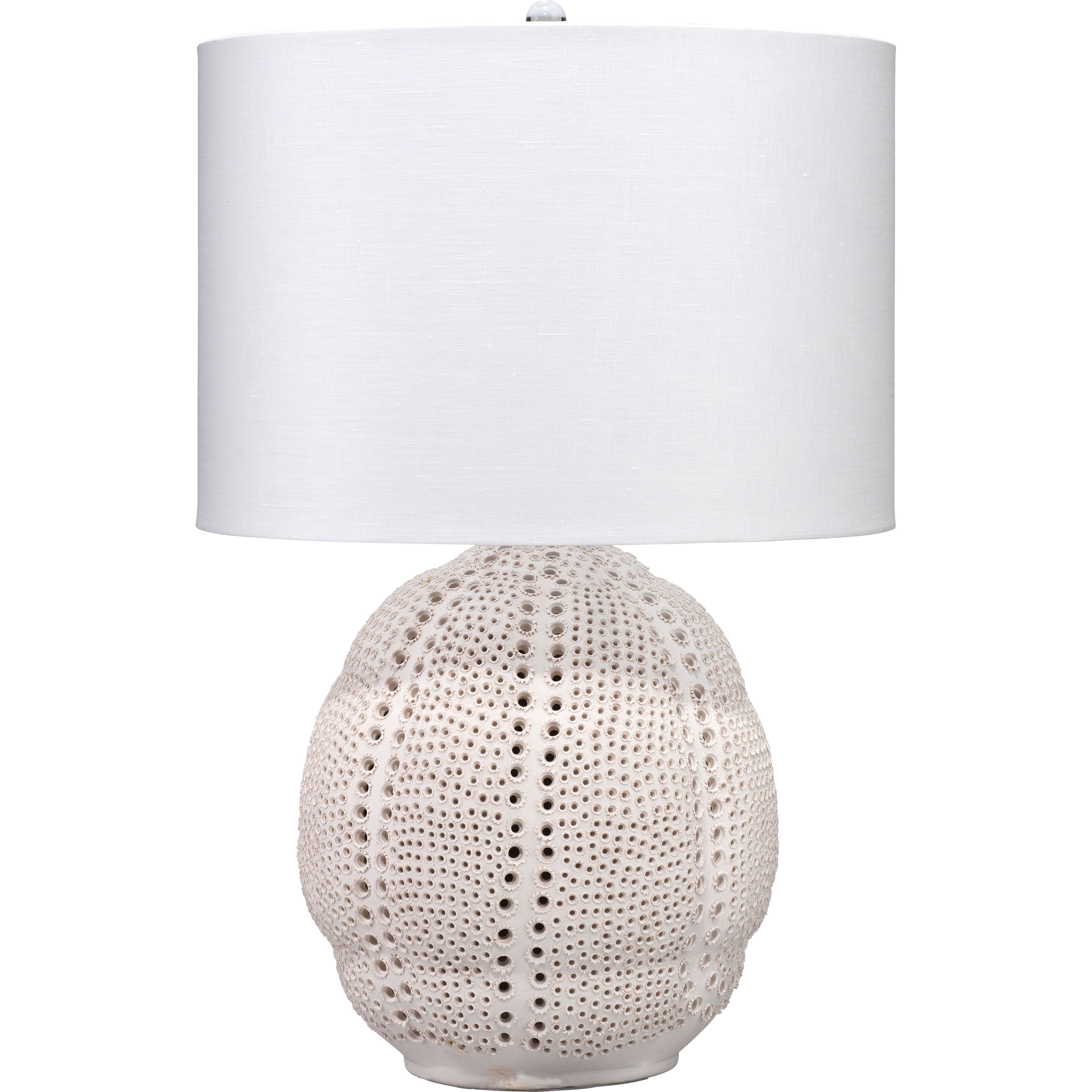 Lunar Polyresin Table Lamp with Linen Shade White by Jamie Young