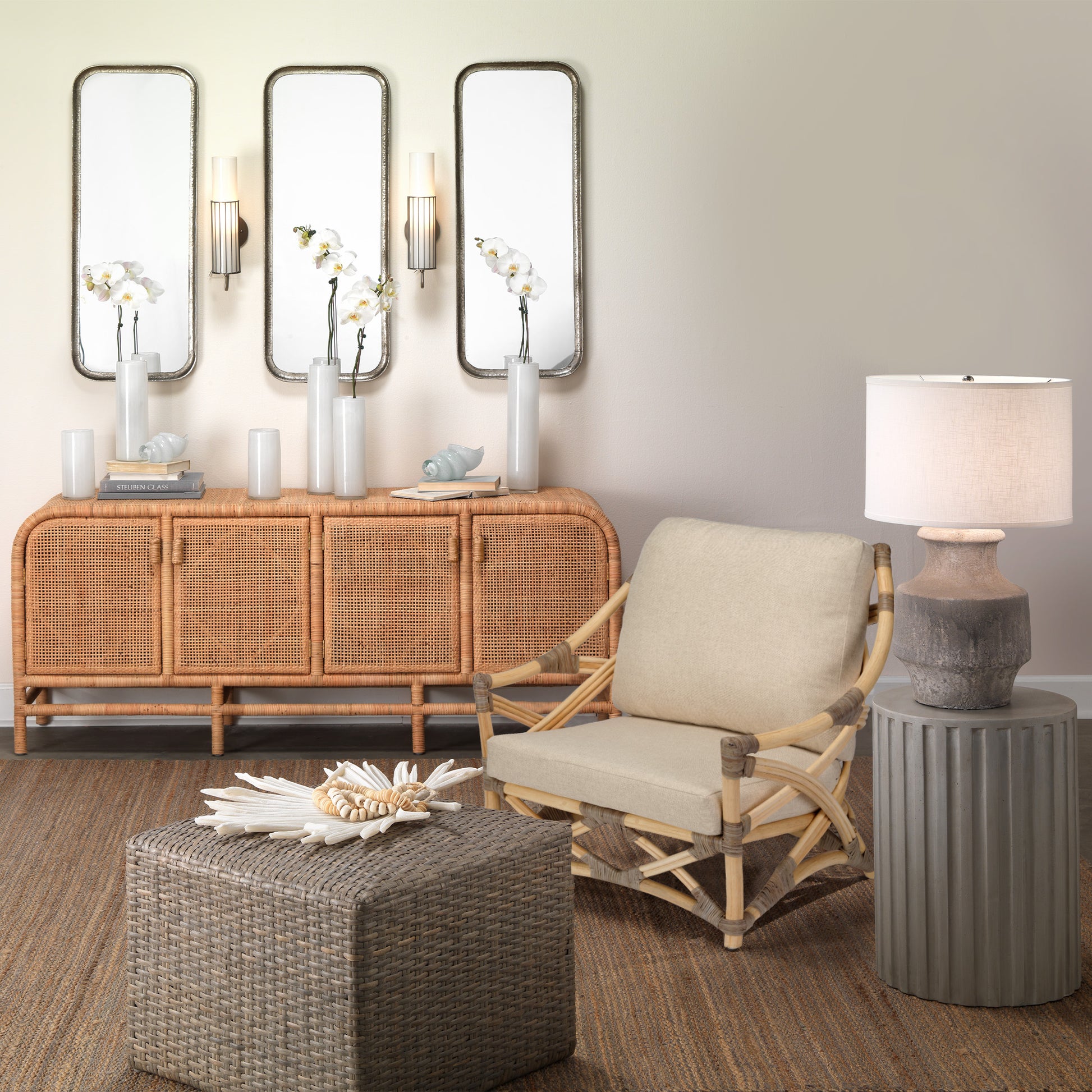 Masonry Ceramic Table Lamp with Linen Shade, Grey by Jamie Young