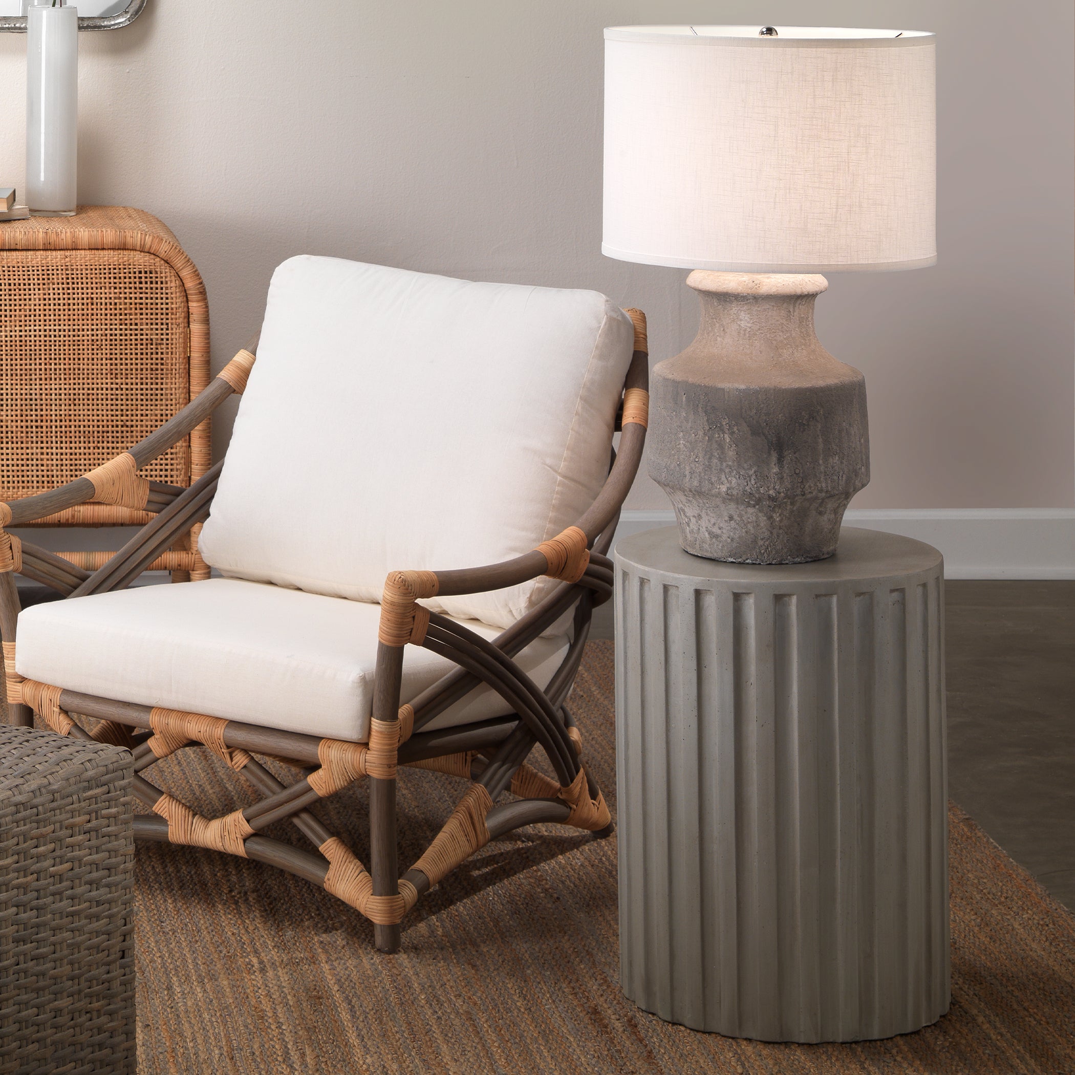 Masonry Ceramic Table Lamp with Linen Shade, Grey by Jamie Young