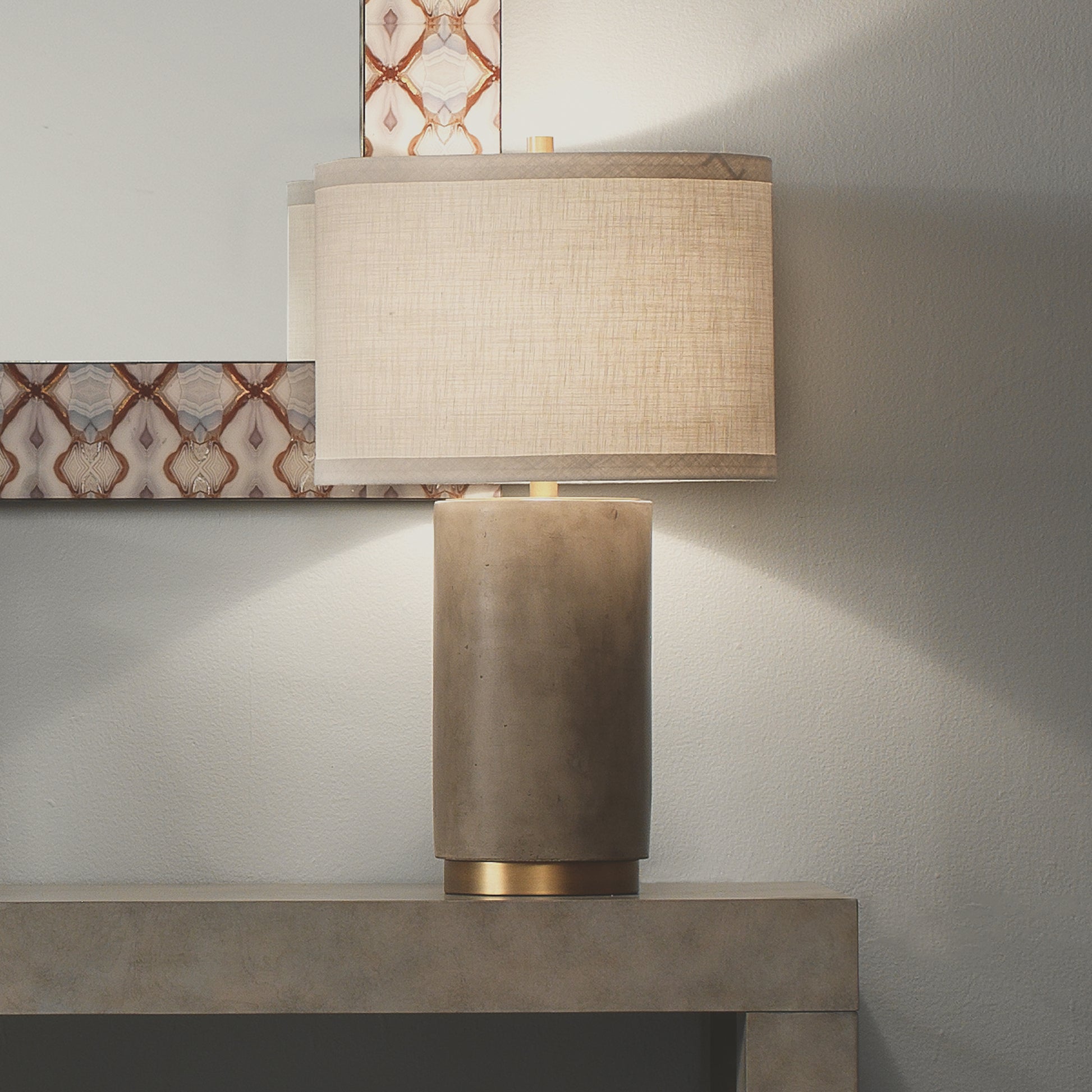 Mortar Cement Table Lamp with Linen Shade by Jamie Young