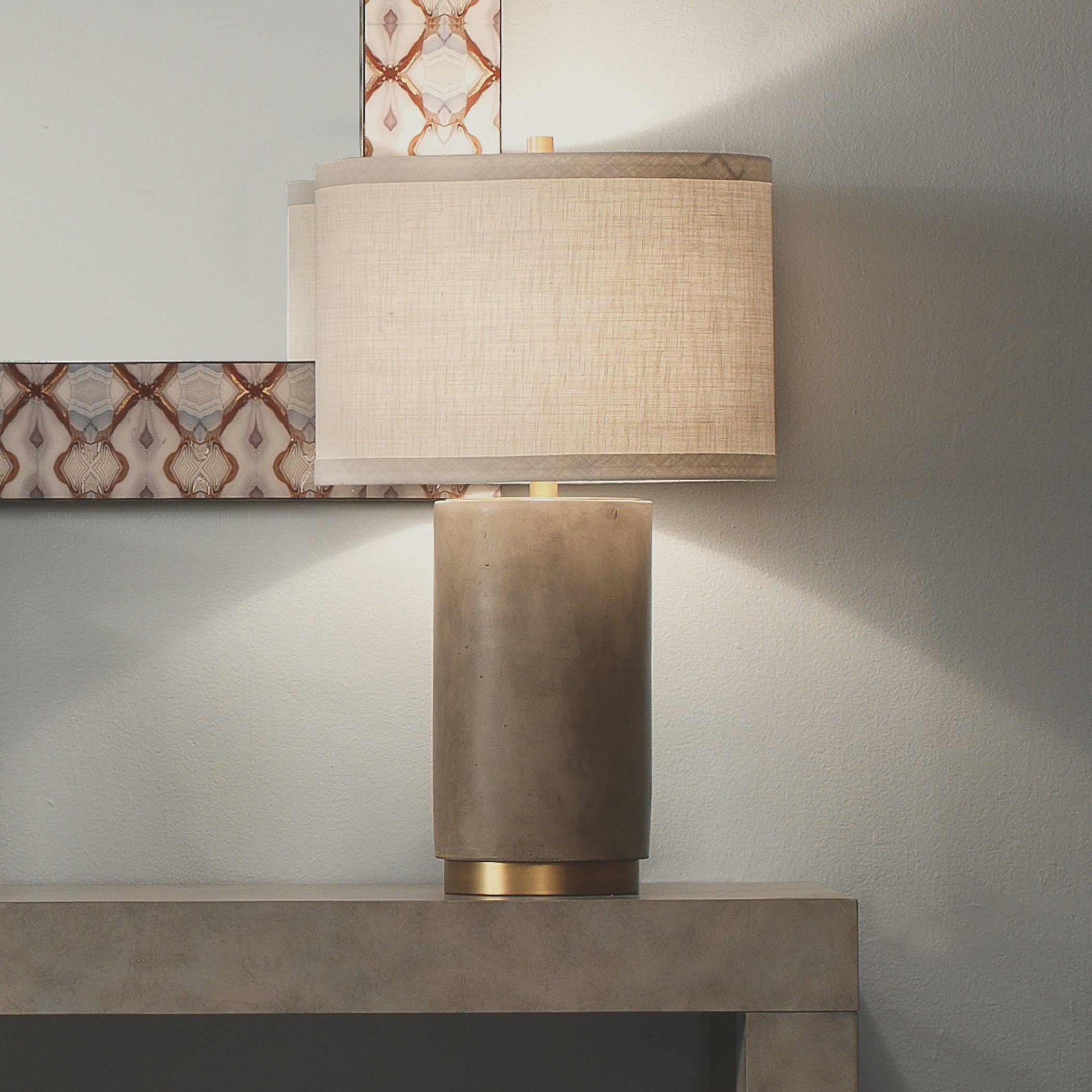 Mortar Cement Table Lamp with Linen Shade by Jamie Young