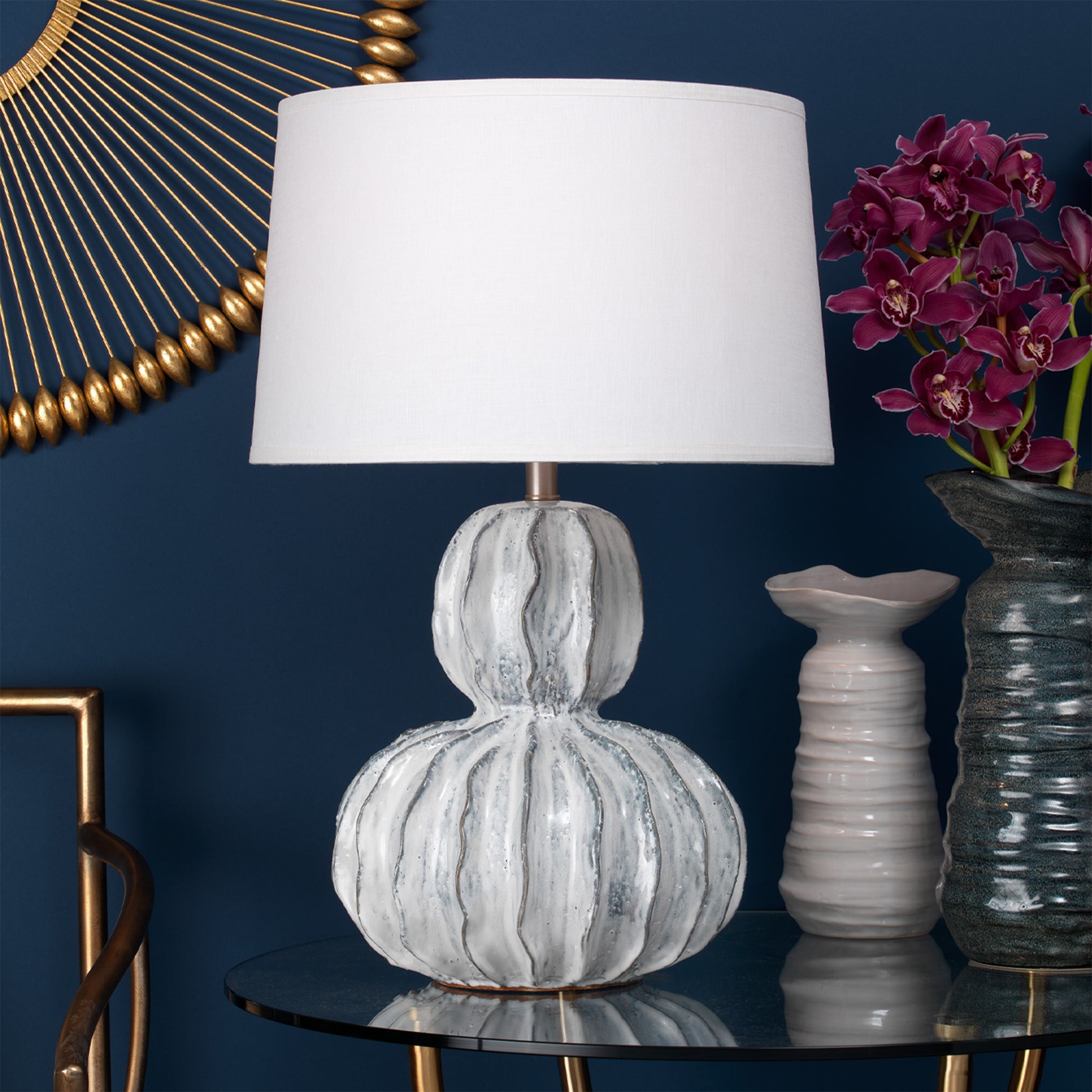 Oceane Gourd Ceramic Table Lamp with Linen Shade by Jamie Young