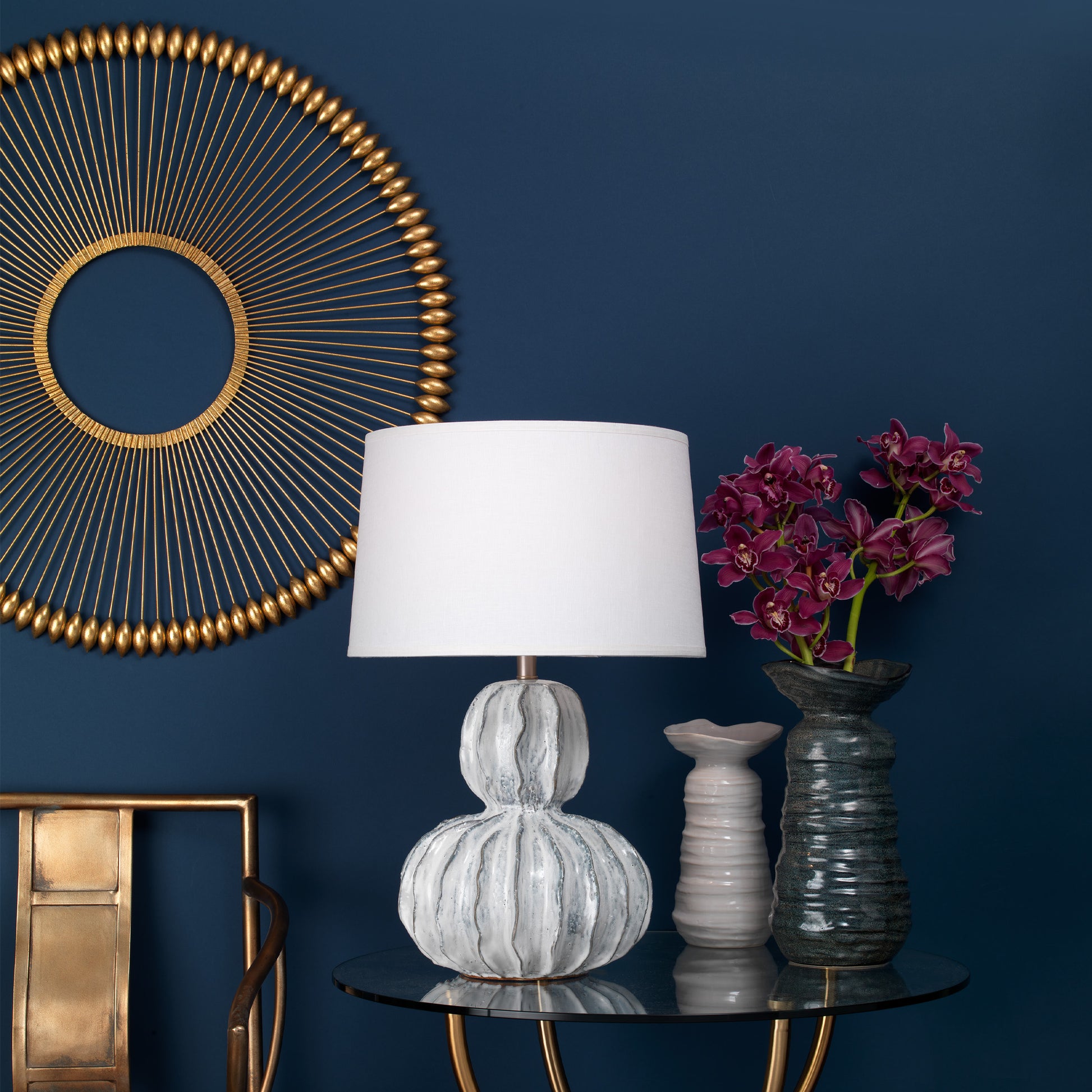 Oceane Gourd Ceramic Table Lamp with Linen Shade by Jamie Young
