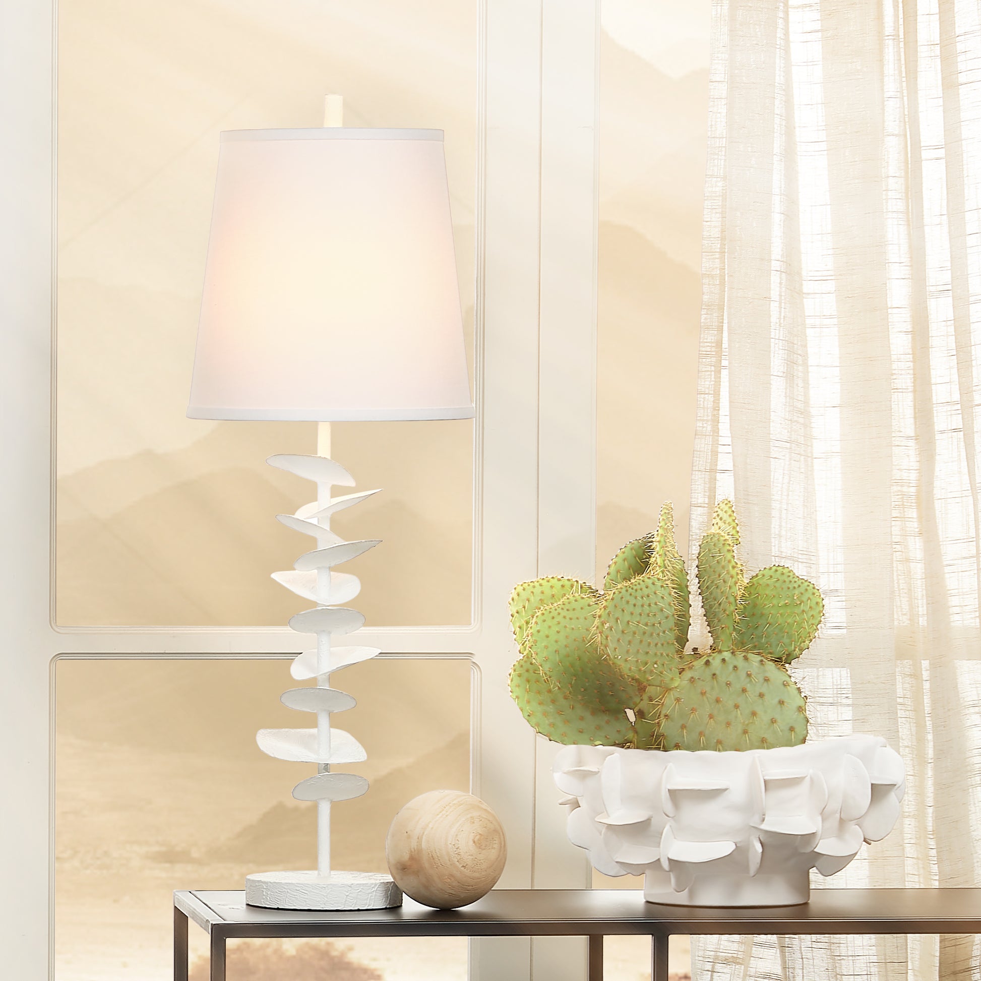 Petals Gesso Table Lamp with Linen Shade by Jamie Young