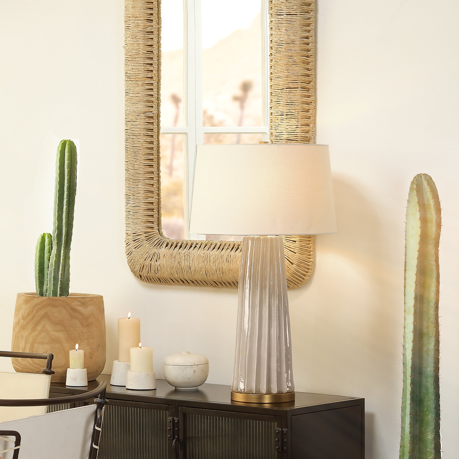 Pleated Ceramic Table Lamp with Linen Shade by Jamie Young