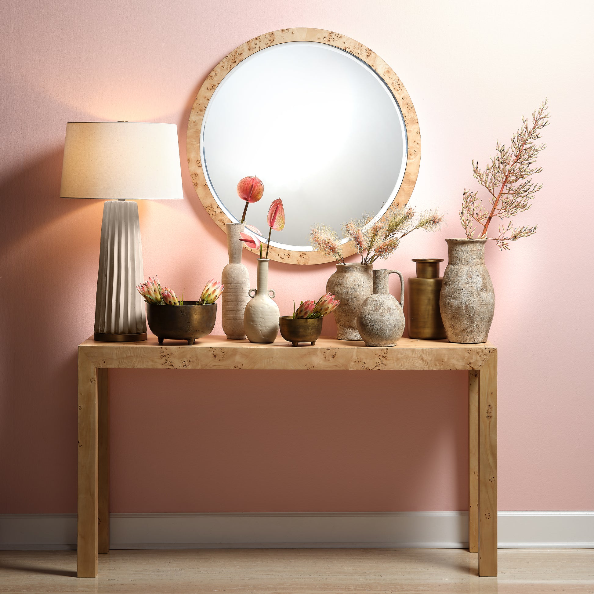 Pleated Ceramic Table Lamp with Linen Shade by Jamie Young