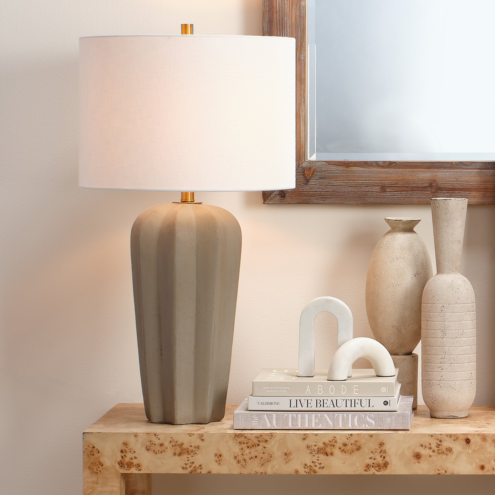 Regal Cement Table Lamp with Linen Shade by Jamie Young