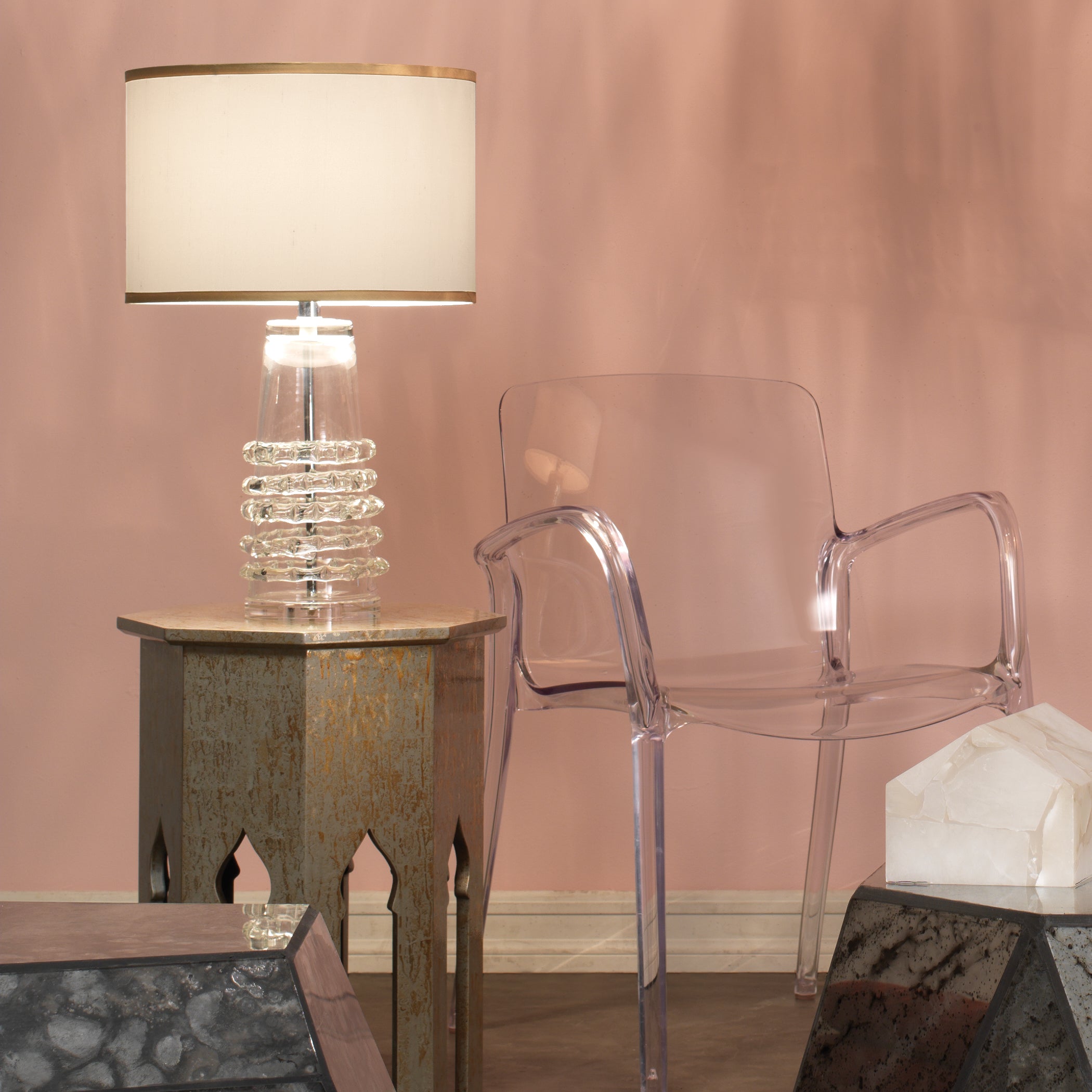Tall Ribbon Blown-Glass Table Lamp with Linen Shade by Jamie Young