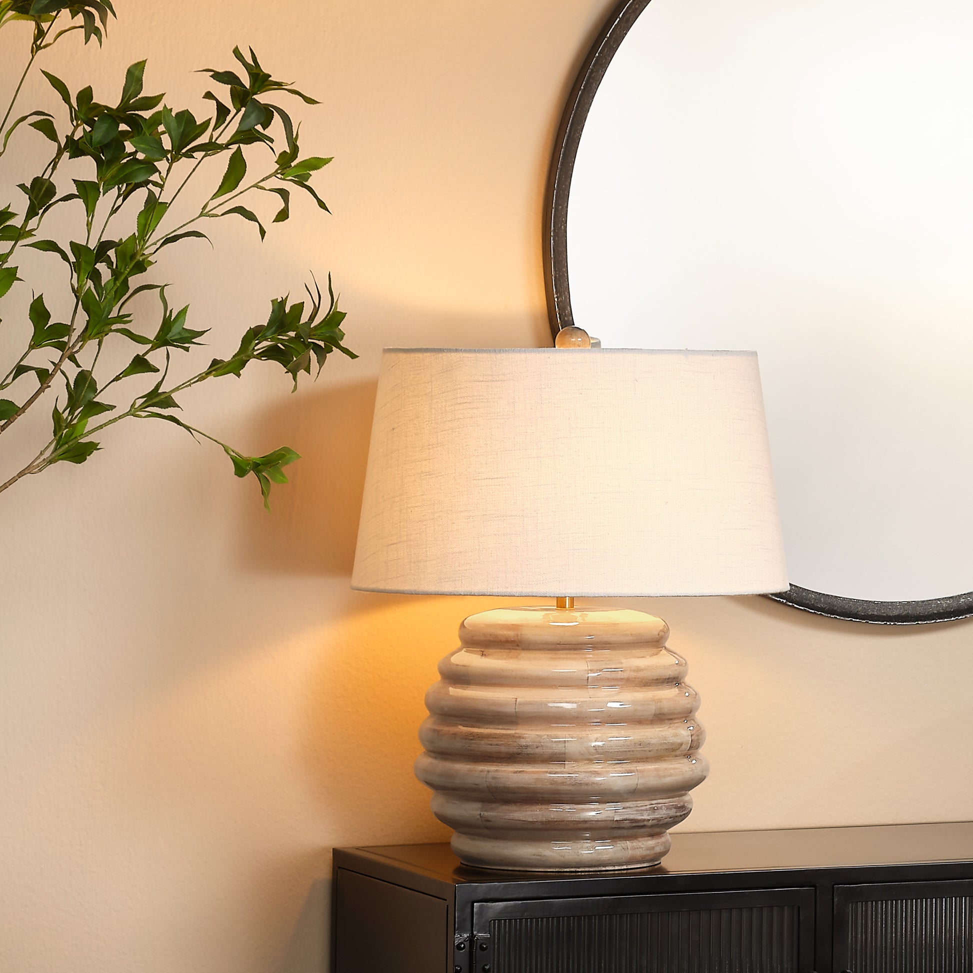 Soroban Mango Wood Table Lamp with Linen Shade by Jamie Young