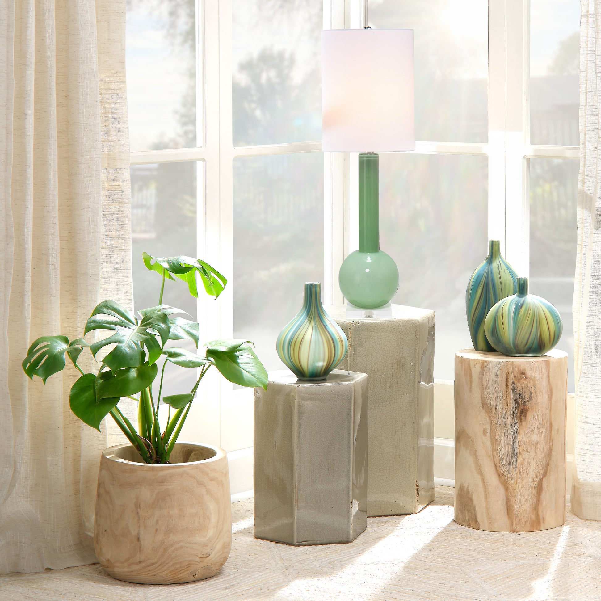 Studio Table Glass Lamp with Linen Shade by Jamie Young