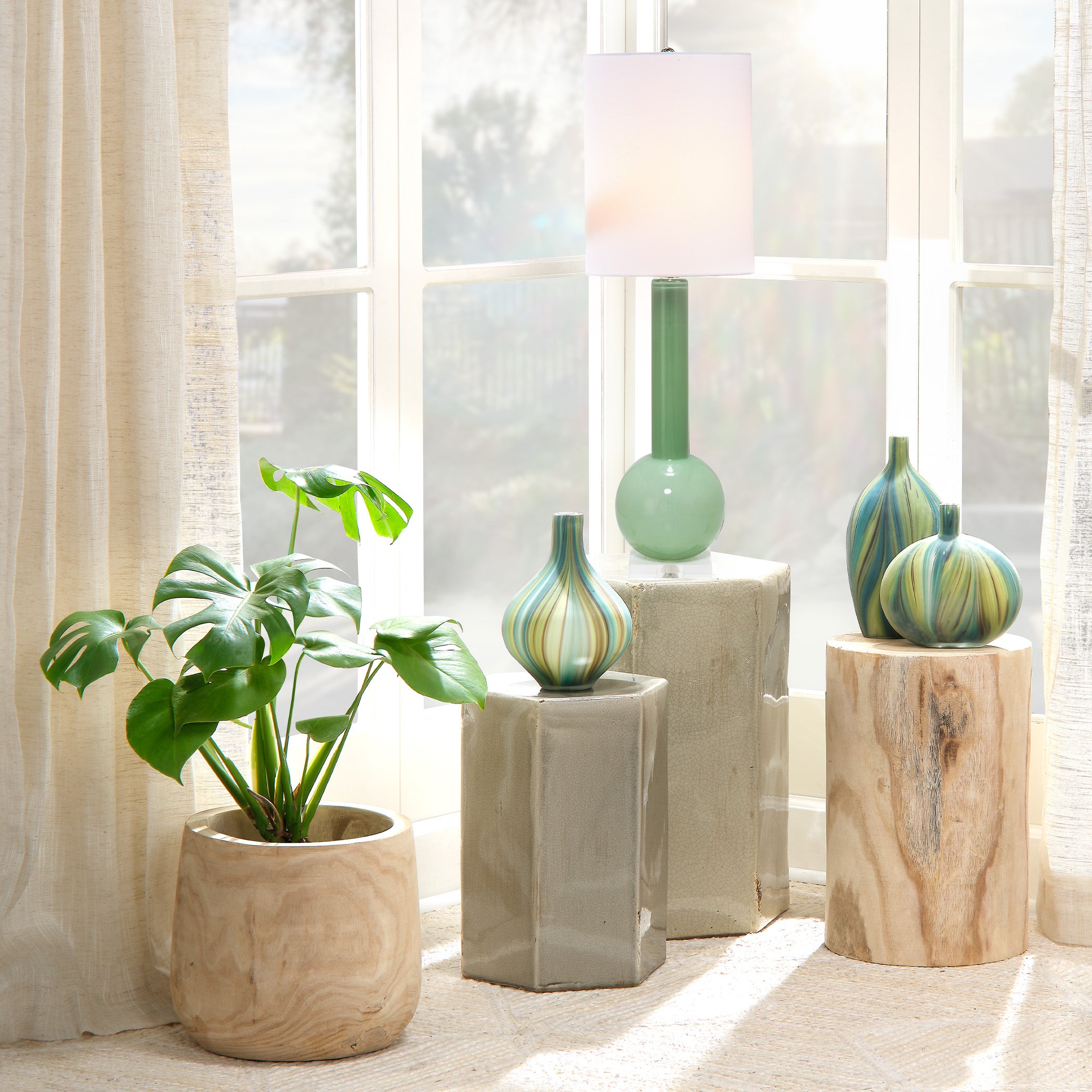 Studio Table Glass Lamp with Linen Shade by Jamie Young