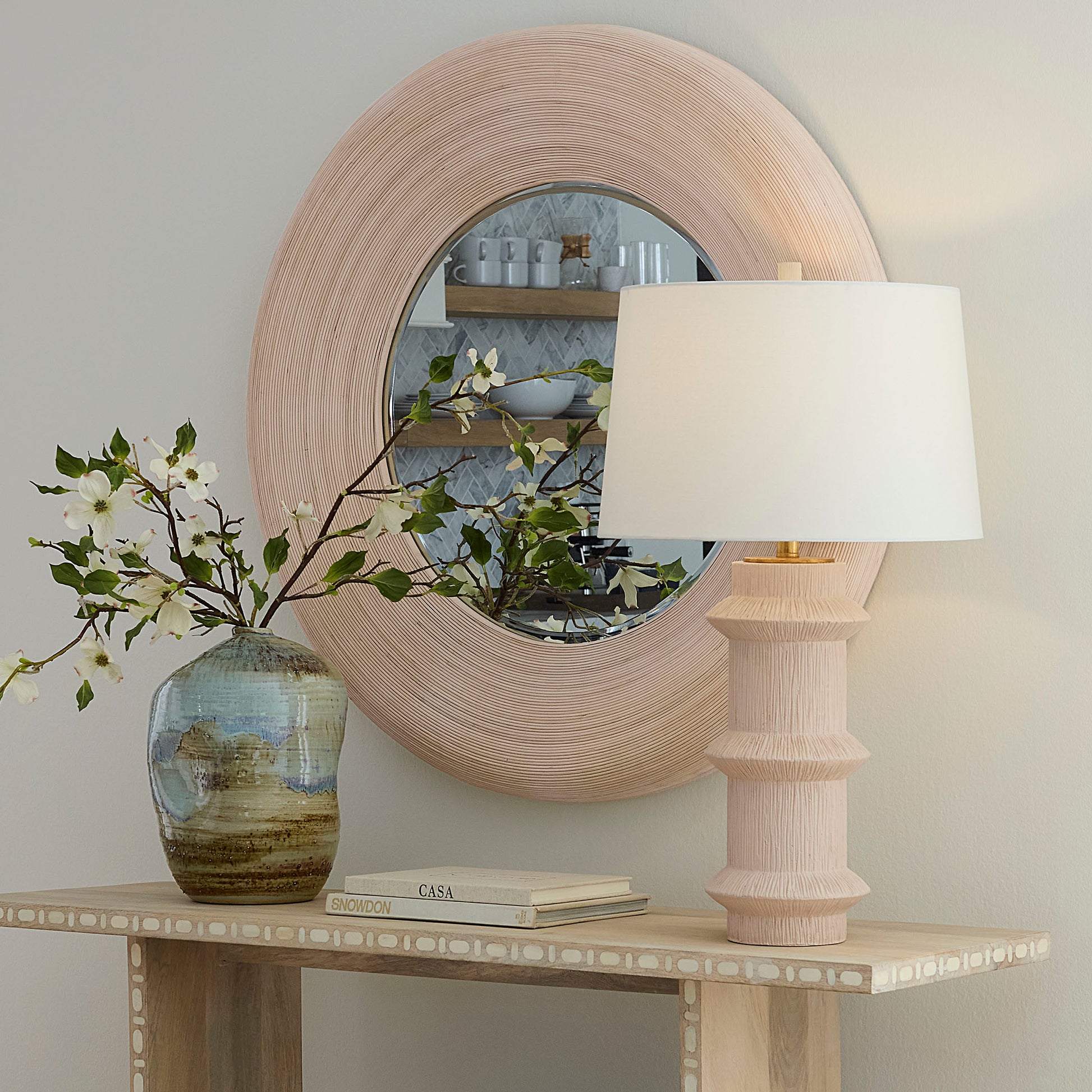 Trousdale Polyresin Table Lamp with Linen Shade by Jamie Young