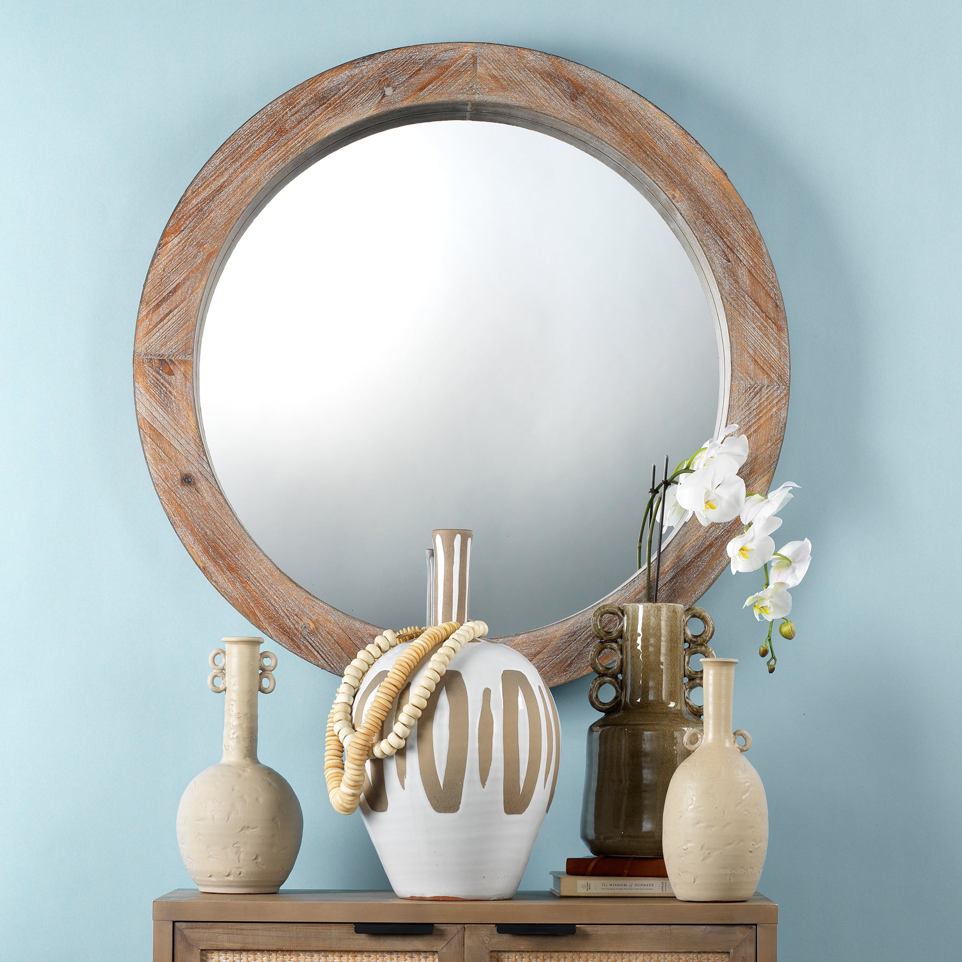 Reclaimed Wood Round Wall Mirror by Jamie Young