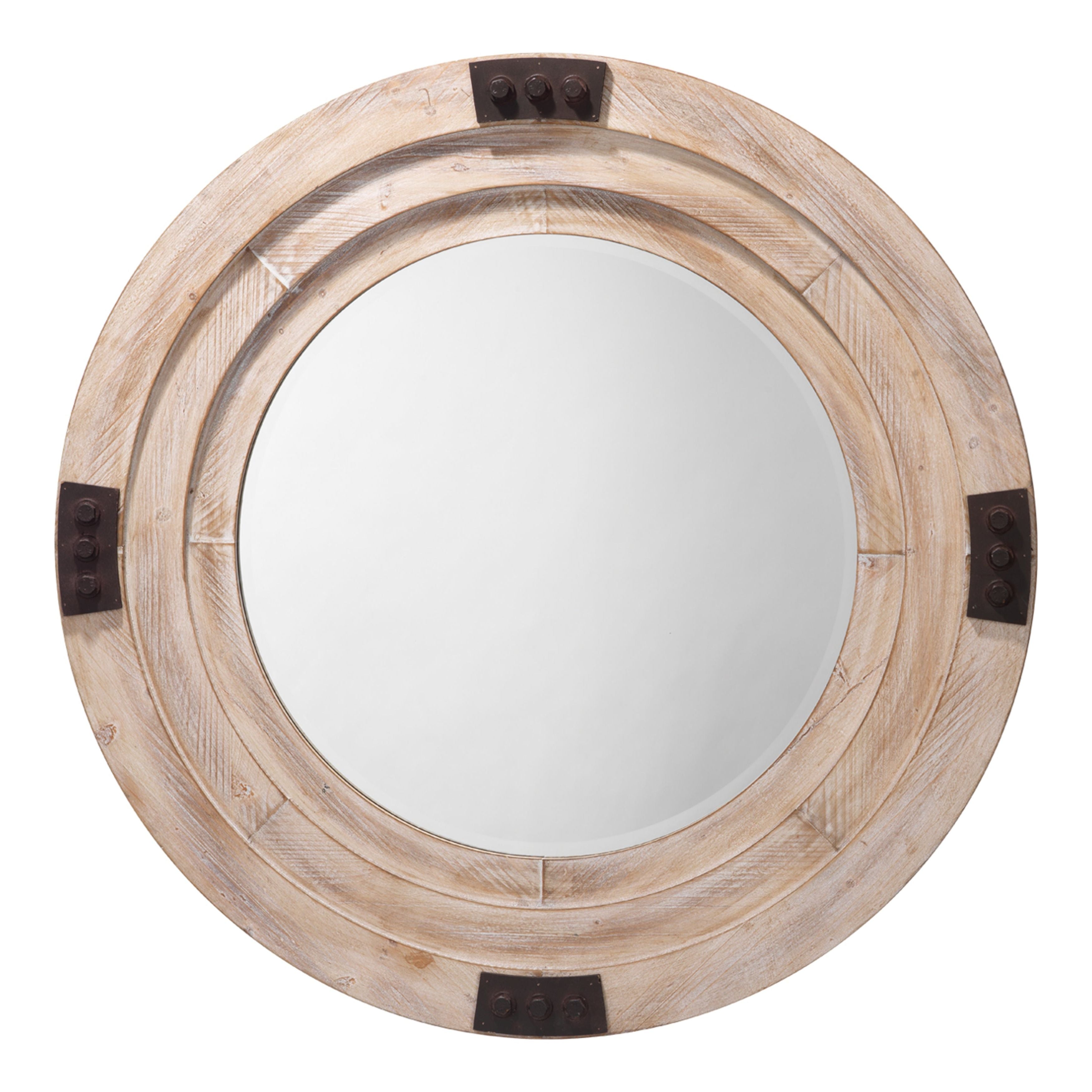 Foreman Wood Round Wall Mirror, White Washed by Jamie Young