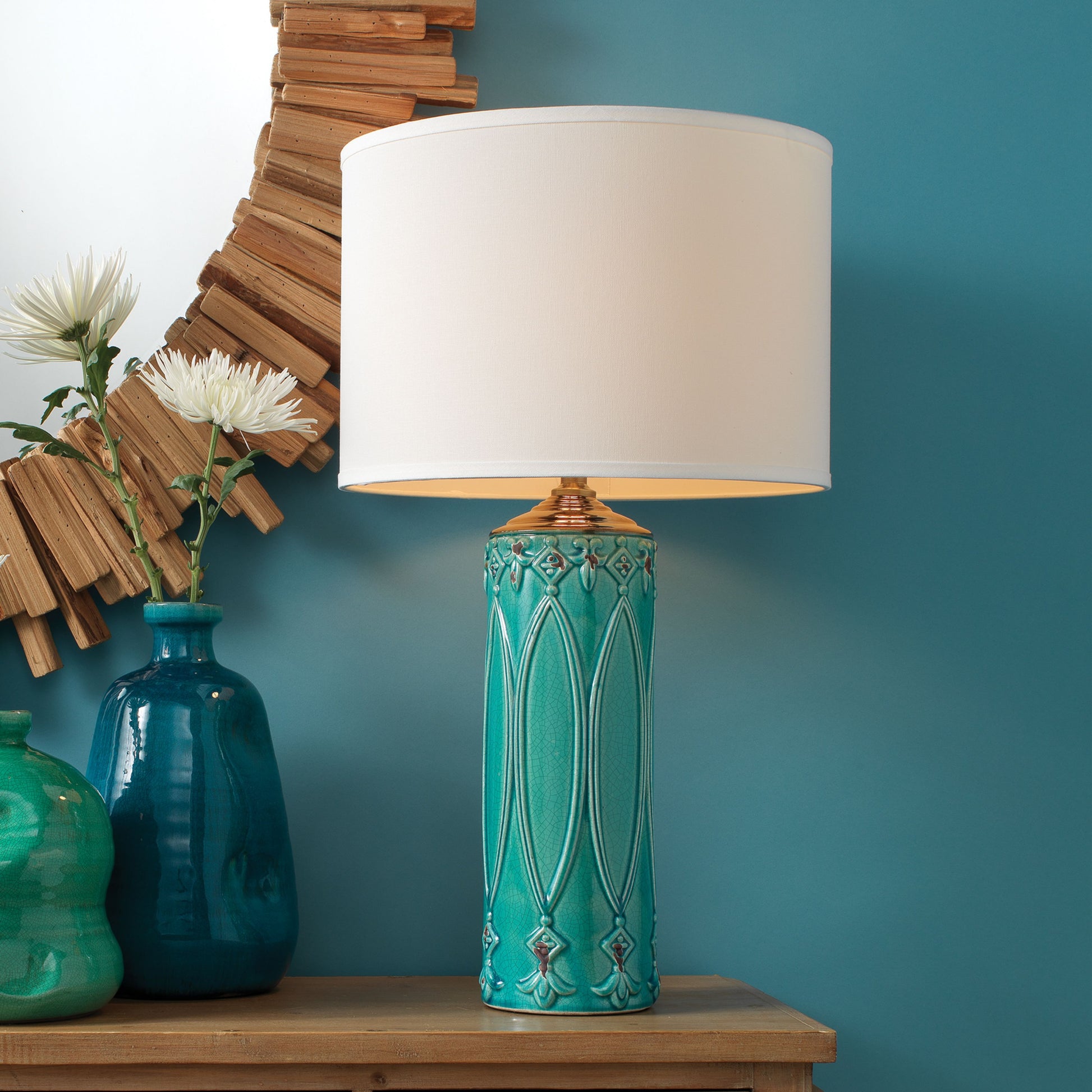 Tabitha Ceramic Table Lamp with Linen Shade, Turquoise by Jamie Young