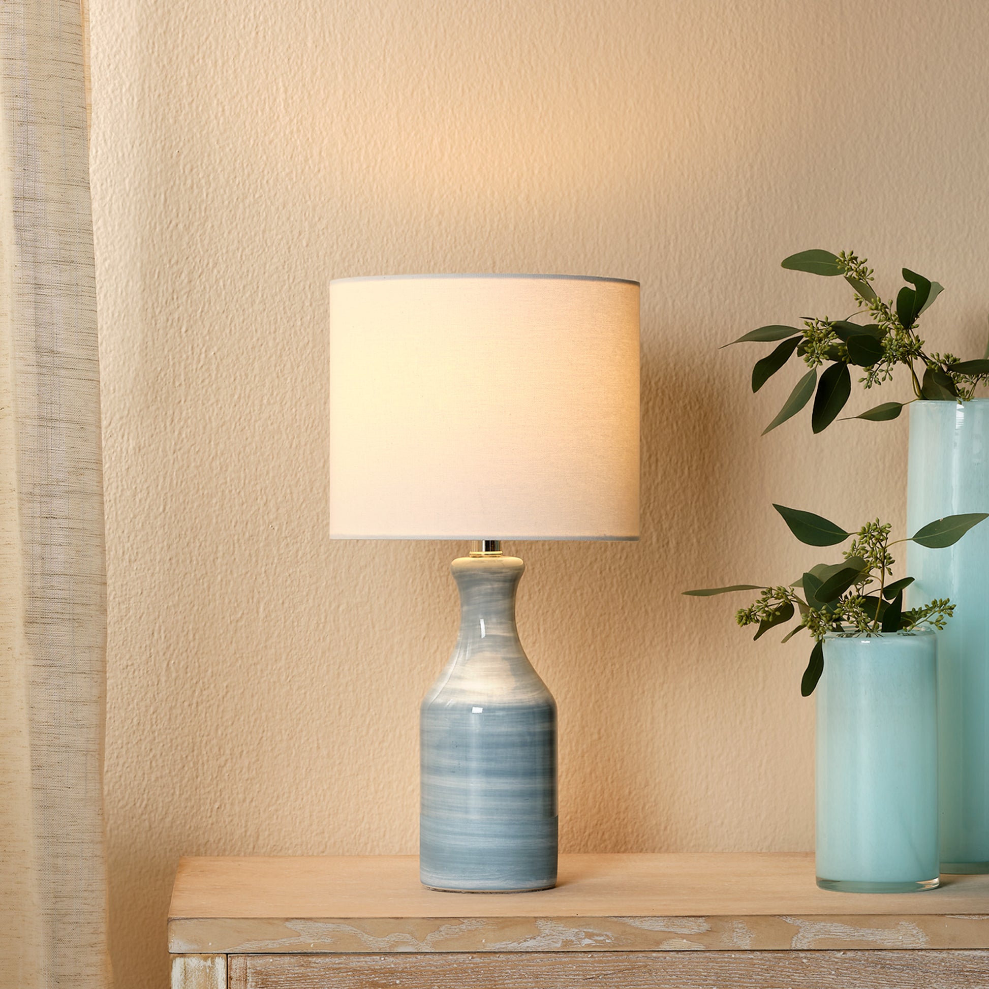 Bungalow Ceramic Table Lamp with Linen Shade, Blue by Jamie Young
