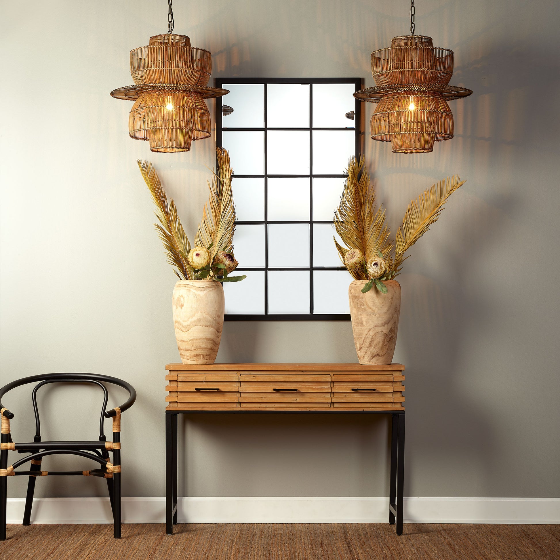 Tribecca Iron Grid Rectangle Wall Mirror, Black by Jamie Young