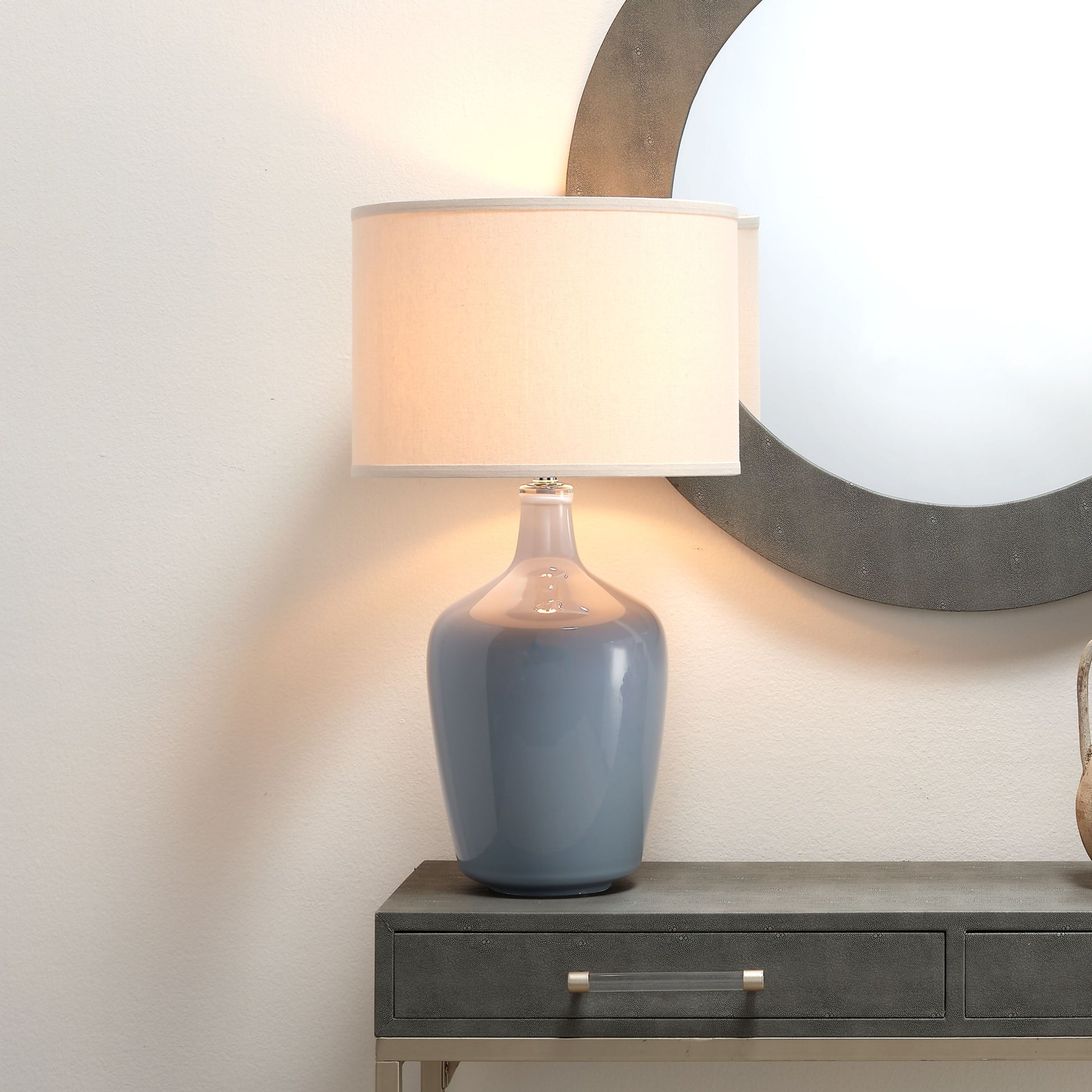 Plum Blown Glass Jar Table Lamp with Linen Shade, Grey by Jamie Young