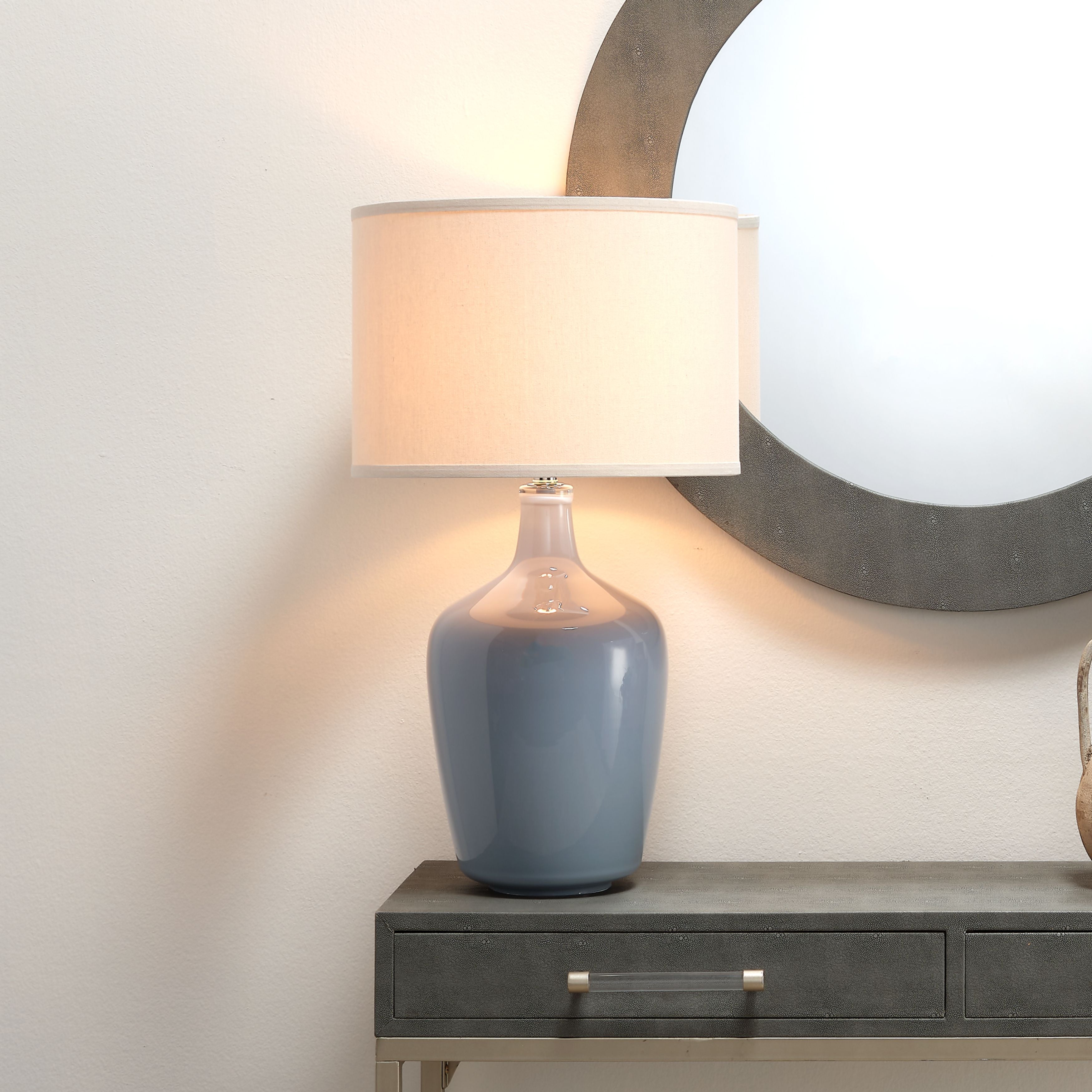 Plum Blown Glass Jar Table Lamp with Linen Shade, Grey by Jamie Young
