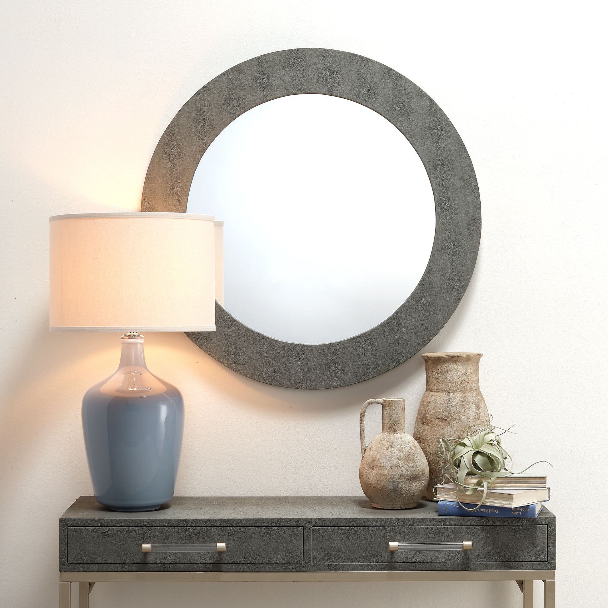 Plum Blown Glass Jar Table Lamp with Linen Shade, Grey by Jamie Young