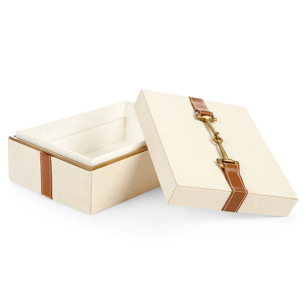 Buckley Tan Leather Natural Canvas Rectangular Decorative Box by Currey & Company