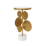 Cassius Side Table – Antique Brass & White Marble | Worlds Away
