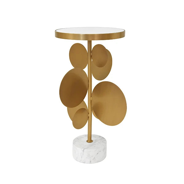 Cassius Side Table – Antique Brass & White Marble | Worlds Away