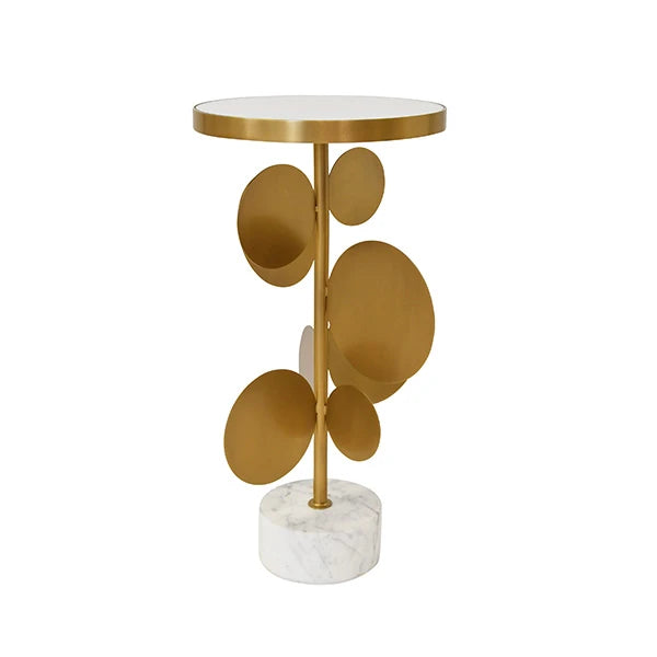 Cassius Side Table – Antique Brass & White Marble | Worlds Away