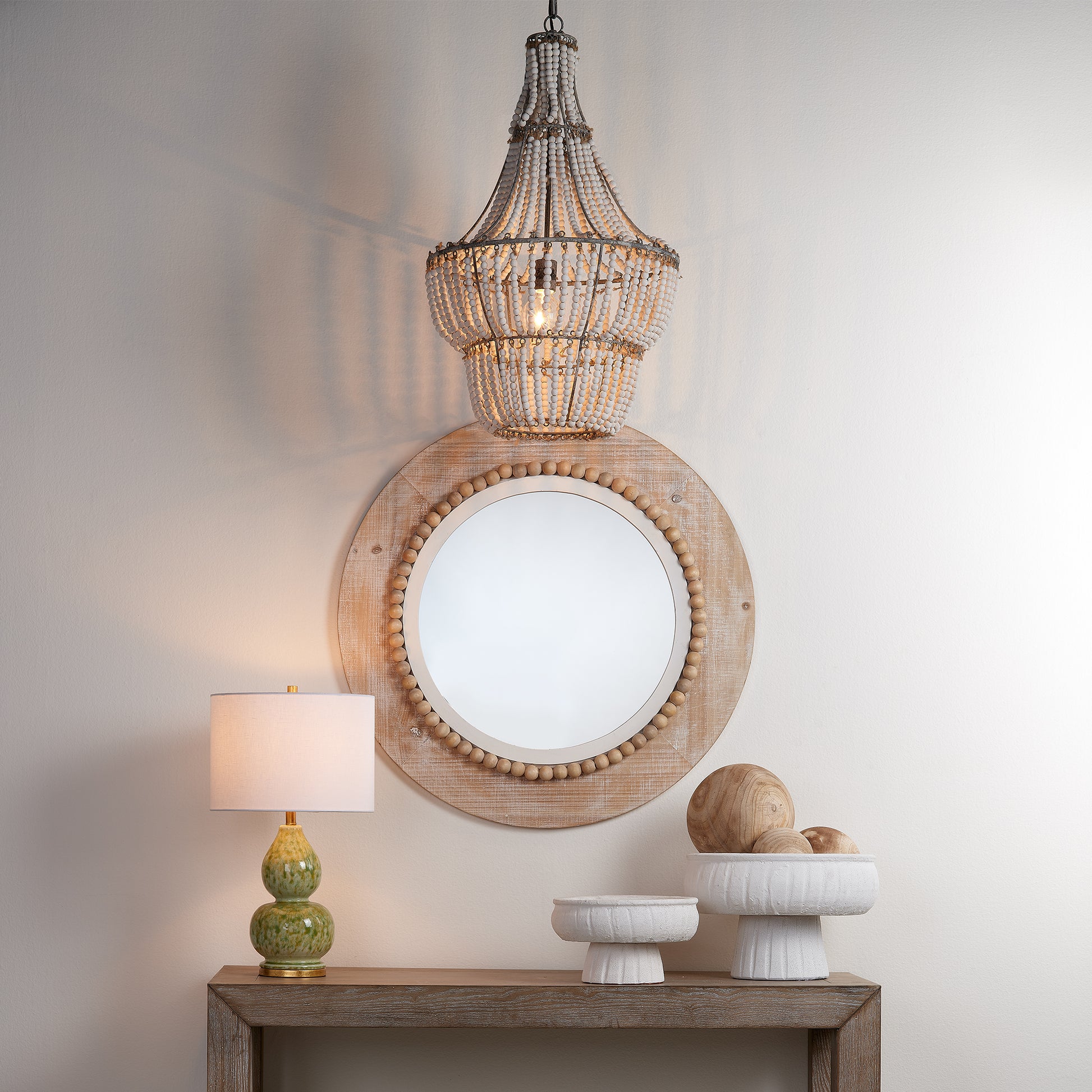 Blanca Wood Beaded 1-Light Chandelier by Jamie Young