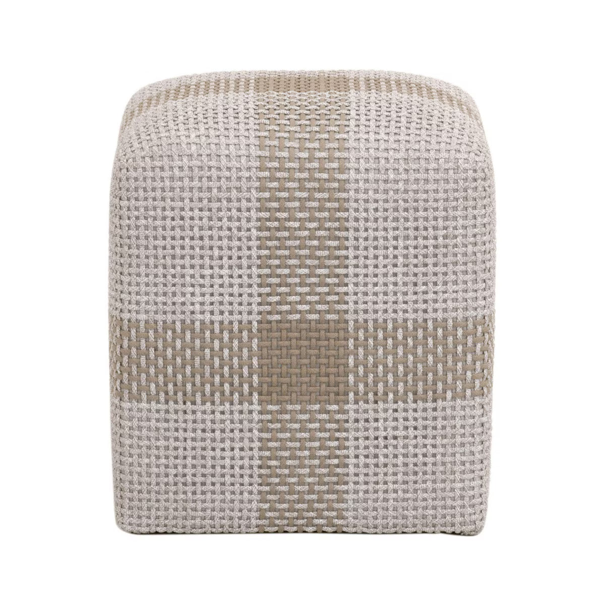Cross Accent Cube Taupe & White Flat Rope, Taupe Stripe by Essentials For Living
