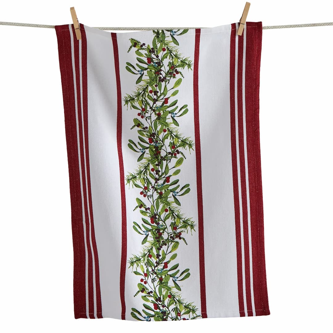 Winter Berries Center Garland Dishtowel | tag
