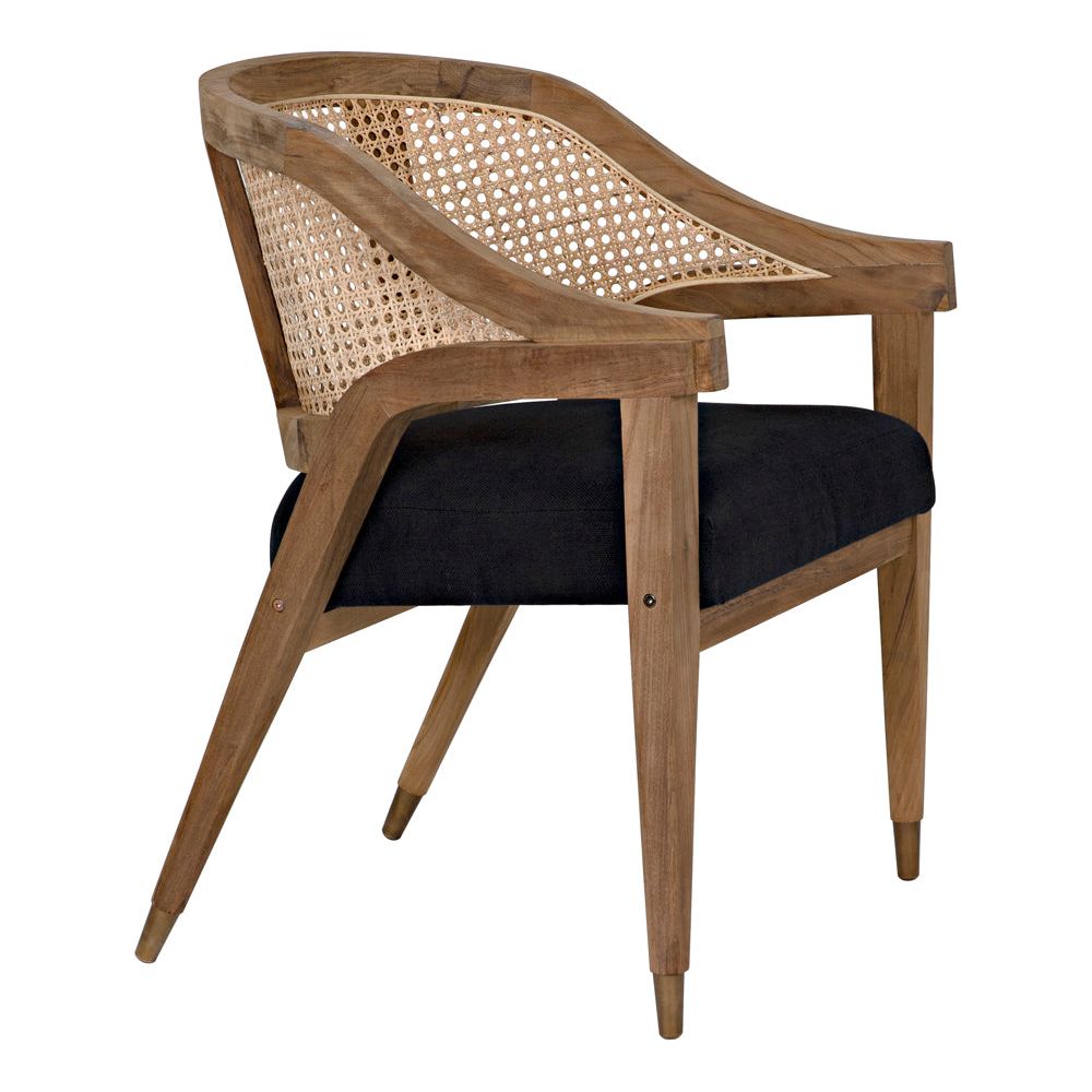 Chloe Chair, Teak, Caning, and Black Cotton by NOIR