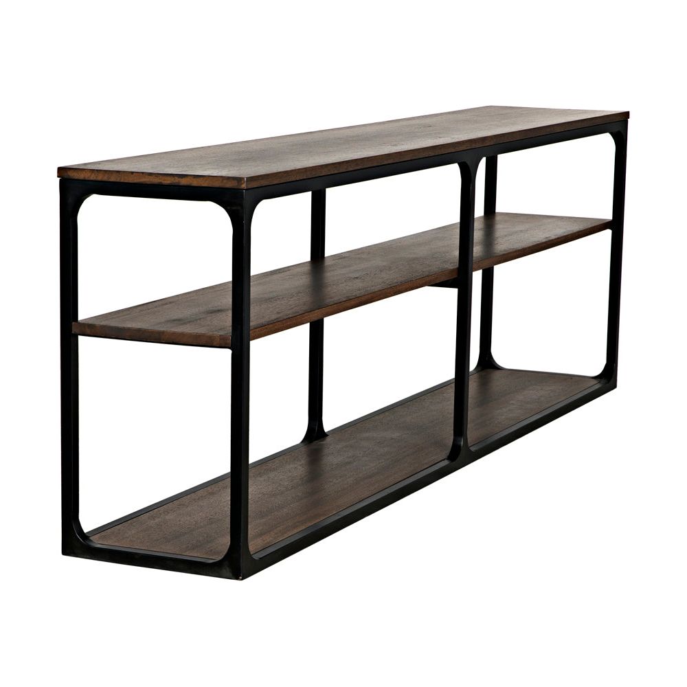 Novie Console, Large, Black Iron with Dark Walnut by NOIR